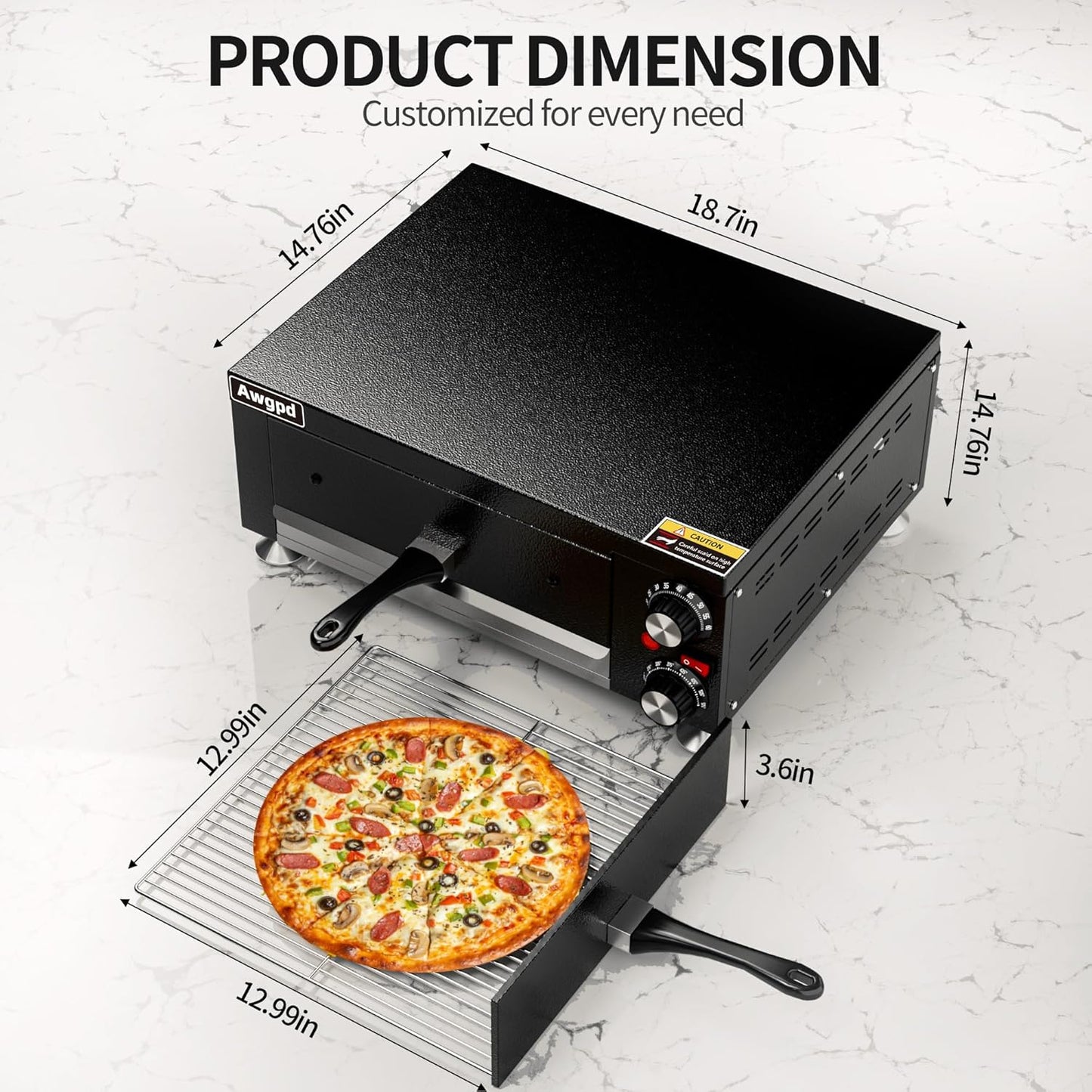 Electric Pizza Oven Indoor Countertop Pizza Oven Commercial Pizza Maker Machine for Home with Timer Stainless Steel Pizza Cooker, Suitable for Both Commercial and Home Use (Black1)