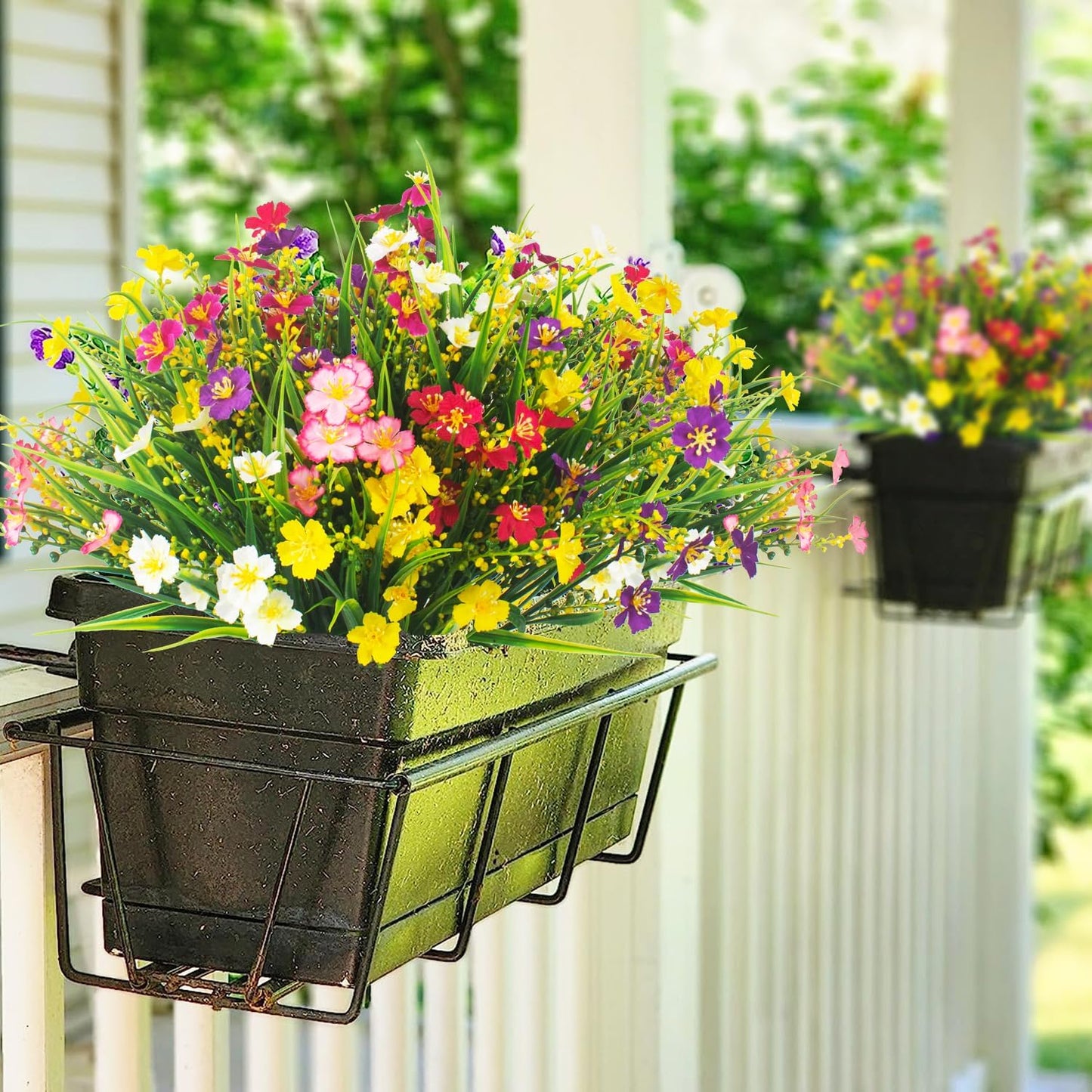 12 Bundles Artificial Flowers Faux Plants Spring Decoration Plastic Plants UV Resistant Shrubs for Home Indoor Outside Garden Window Porch Pots Decoration (Multicolor)