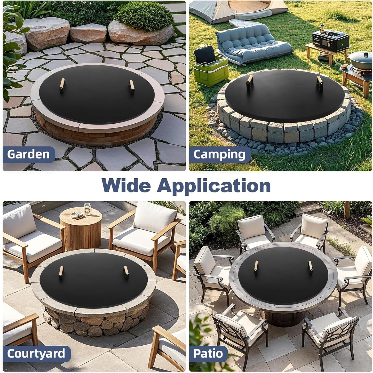 1MORE Fire Pit Lid Round 38" - Metal Firepits Cover with Wooden Handles for Patio Firepits,Rust Resistant 1.5mm Fire Pits Metal Lid, Firepits Accessory, Fire Pits Cover Round, All-season Protective