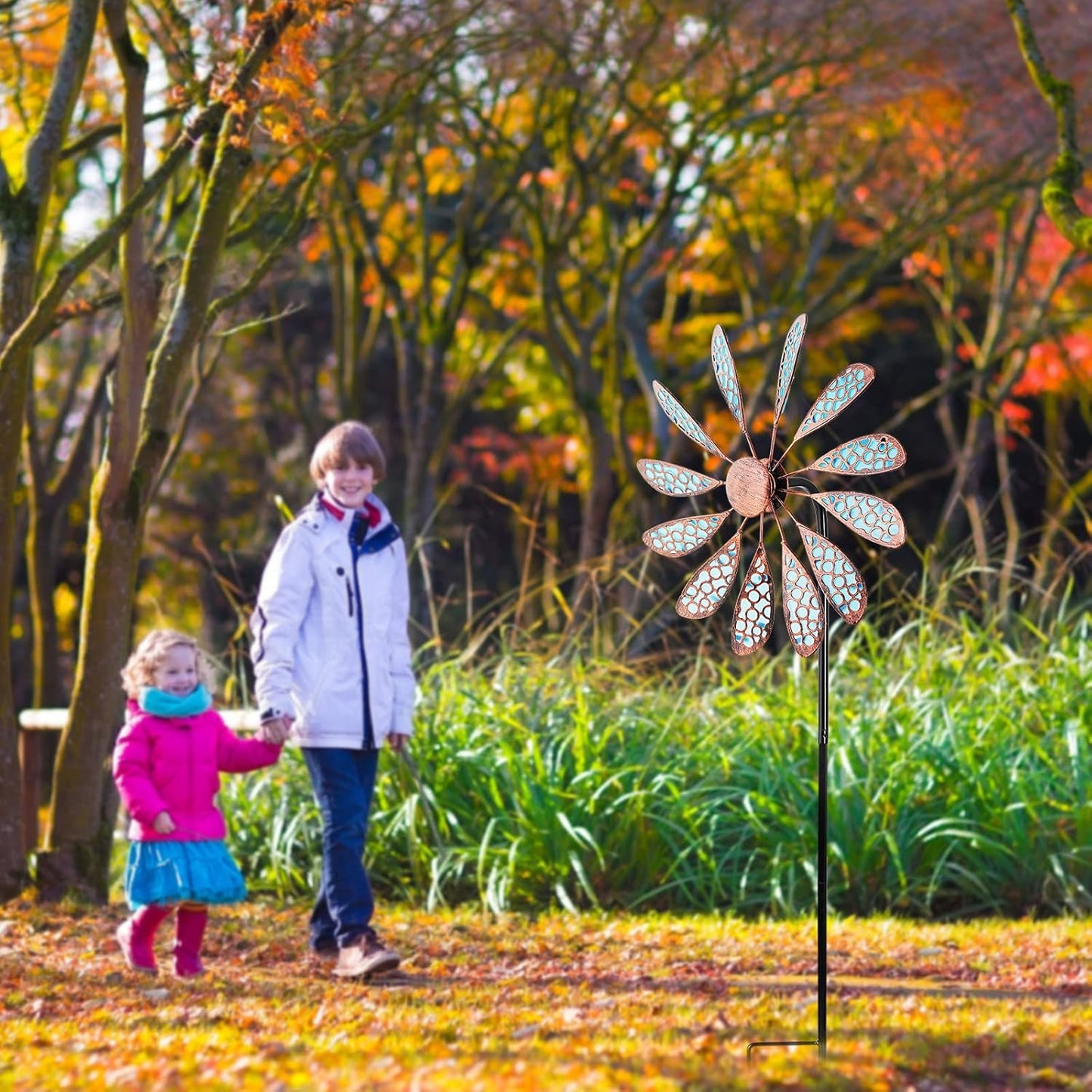 DREAMYSOUL Outdoor Wind Spinner 33" Metal Wind Sculpture Waterproof Fluorescence Wind Spinners for Garden Patio Lawn Decoration