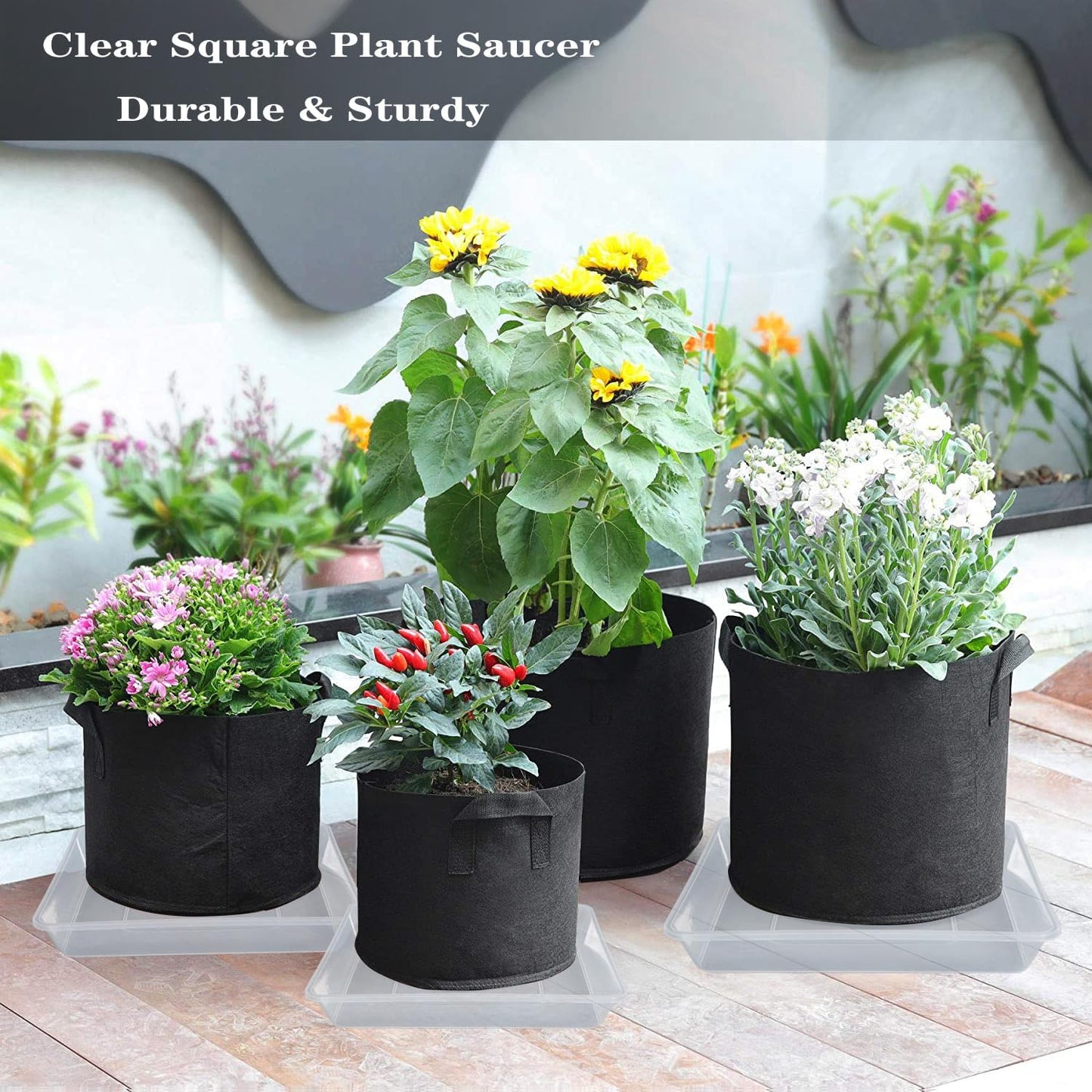 Square Plant Saucer 14 Inch 2 Pack, Strong Clear Plastic Flower Plant Pot Saucer, Square Planters for Indoors and Outdoors Plants, Garden Plant Saucers for Pots Plant Trays.