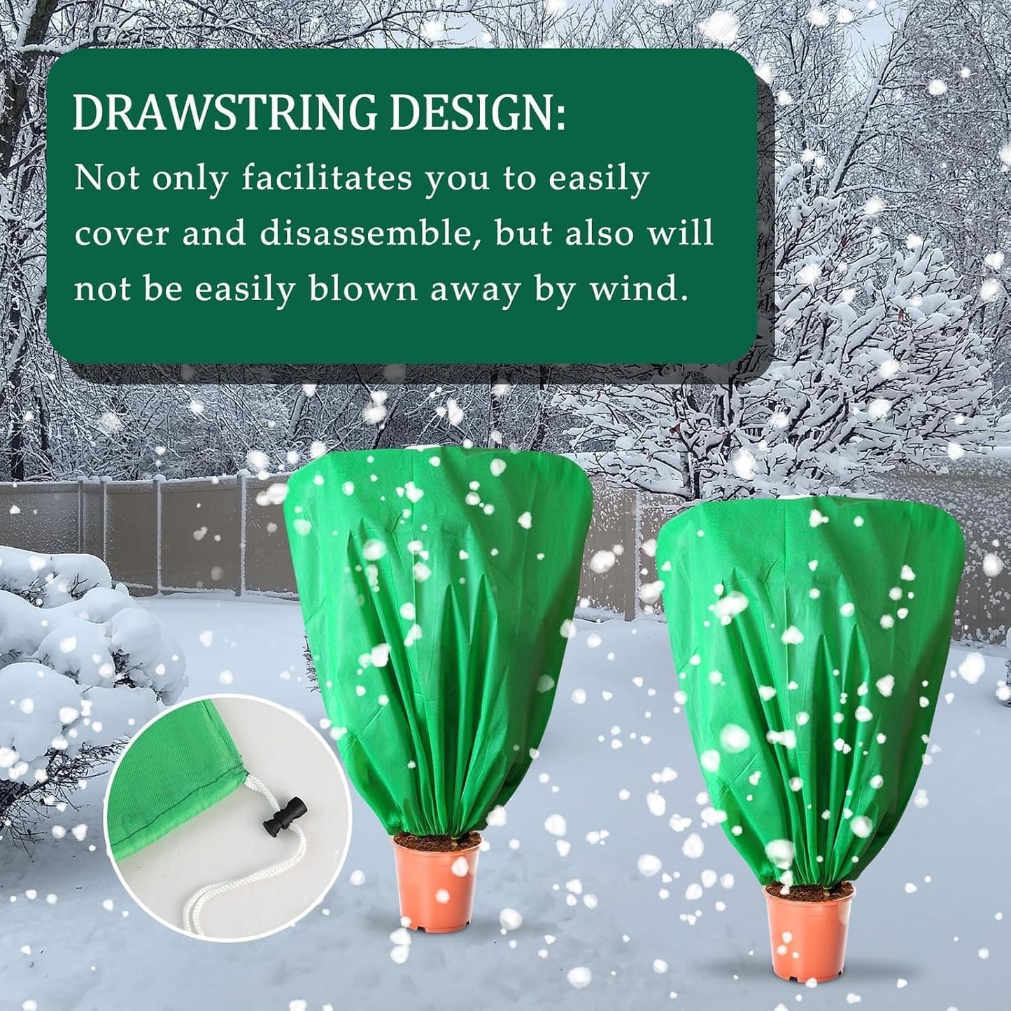 8 Pcs Plant Covers Frost Protection Bag 39.3" x 39.3" Winter Reusable Plants Jacket with Drawstring Shrub Protection Wraps Bags Frost Blanket for Winter Outdoor Garden Plants