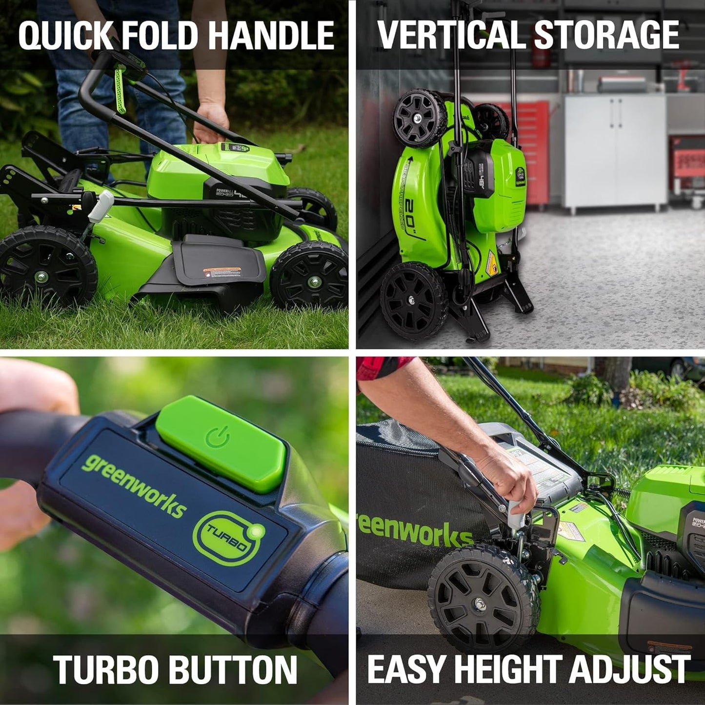 Greenworks 48V (2x24V) Electric Lawn Mower Combo Kit - 20" Mower, 12" String Trimmer, 320 CFM Blower, 1/2" Drill, 1/4" Impact Driver, 1-1/8" Reciprocating Saw - 5 Batteries, 3 Chargers, 3-Yr Warranty