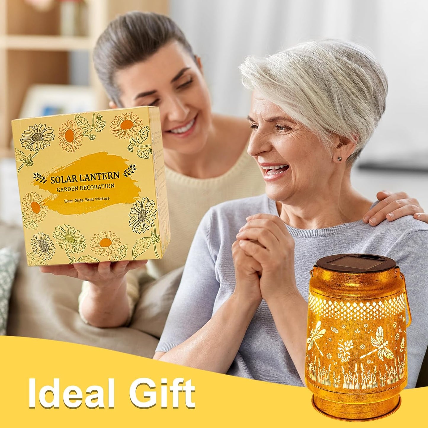 2 Pack Solar Lanterns Outdoor Waterproof Dragonfly Garden Decor, Birthday Gifts for Women Mom Grandma Hanging Solar Lights Metal LED Decoration with Shepherd Hook Outside for Yard Porch Lawn Patio