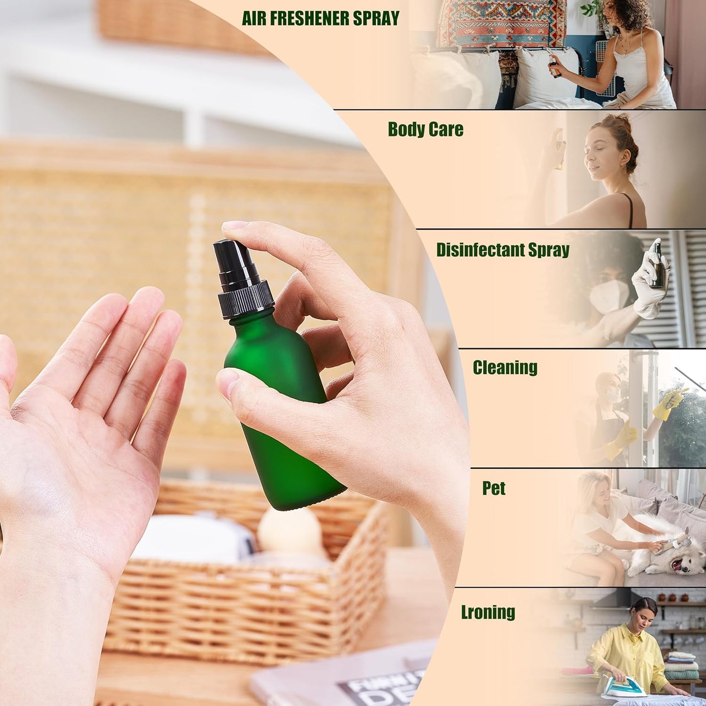 2 oz Glass Spray Bottles, Reusable Fine Mist Sprayer Small Spray Bottle, Preety Frosted Texture, Leak-Proof Design, Perfect for Travel, Skin Care, Perfumes (Green-Frosted, 2oz-48pcs)