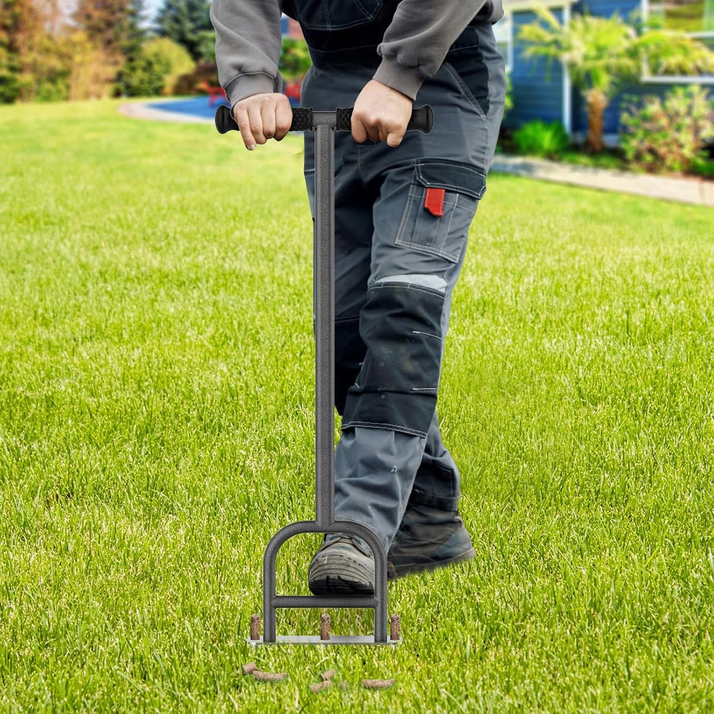 Dolibest Lawn Coring Aerator, Stainless Steel 3 Corer Plug Aerator Tool with Soft Rubber Grip, Manual Grass Aerating Tool, Garden Tool & Cleaning Hand Tool for Loosening Soil and Improving Lawn Health