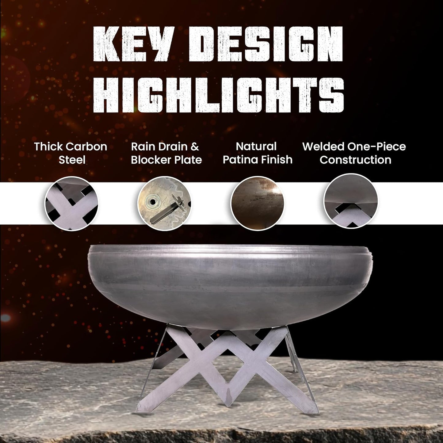 Ohio Flame - 30" Liberty Fire Pit with Angular Base (Made in USA) - Natural Steel Finish