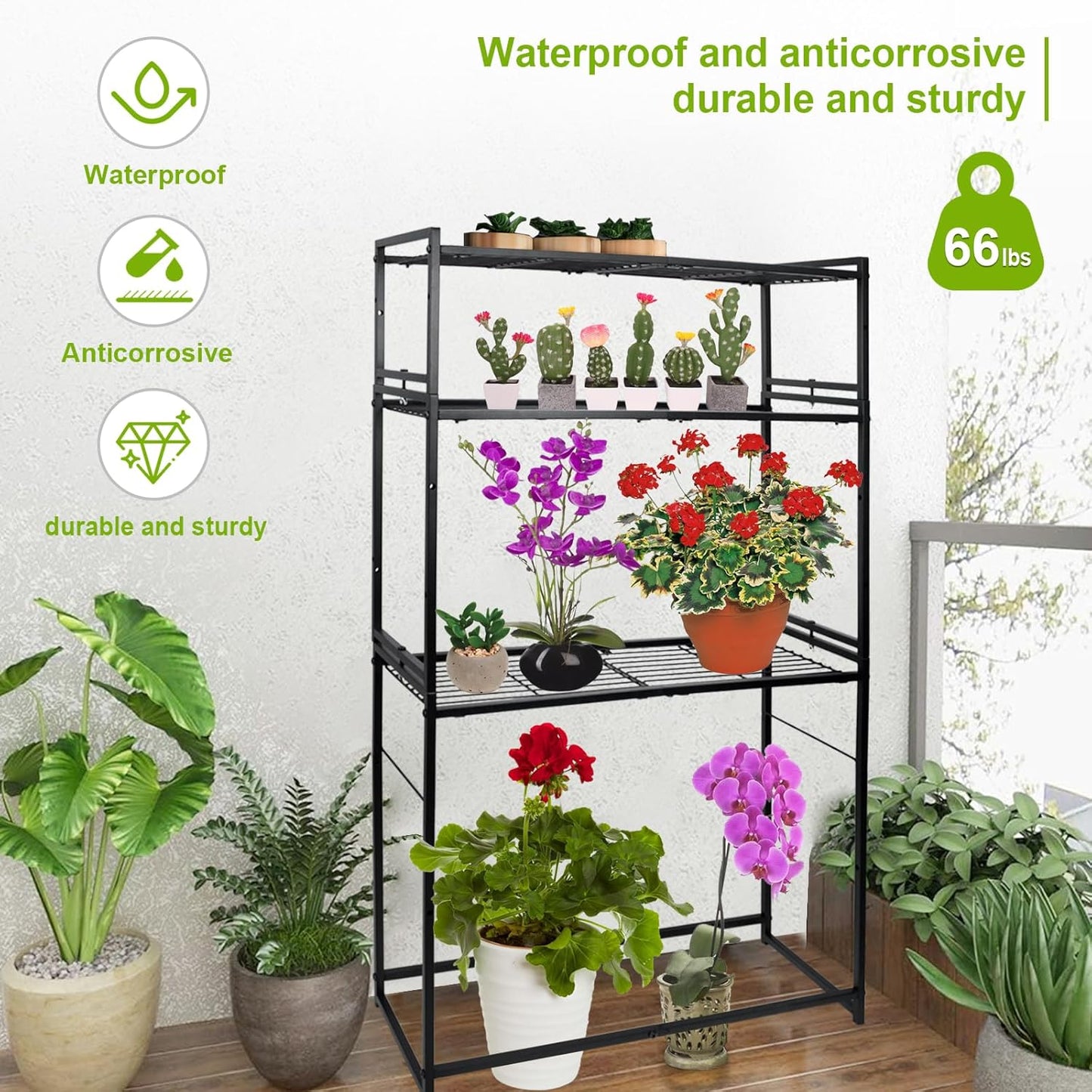 3 Tier Metal Plant Stand Indoor Outdoor, Ladder Flower Pot Holder Plant Stands, Stackable Heavy Duty Tall Plant Shelf Flower Pot Holder for Garden, Display Rack