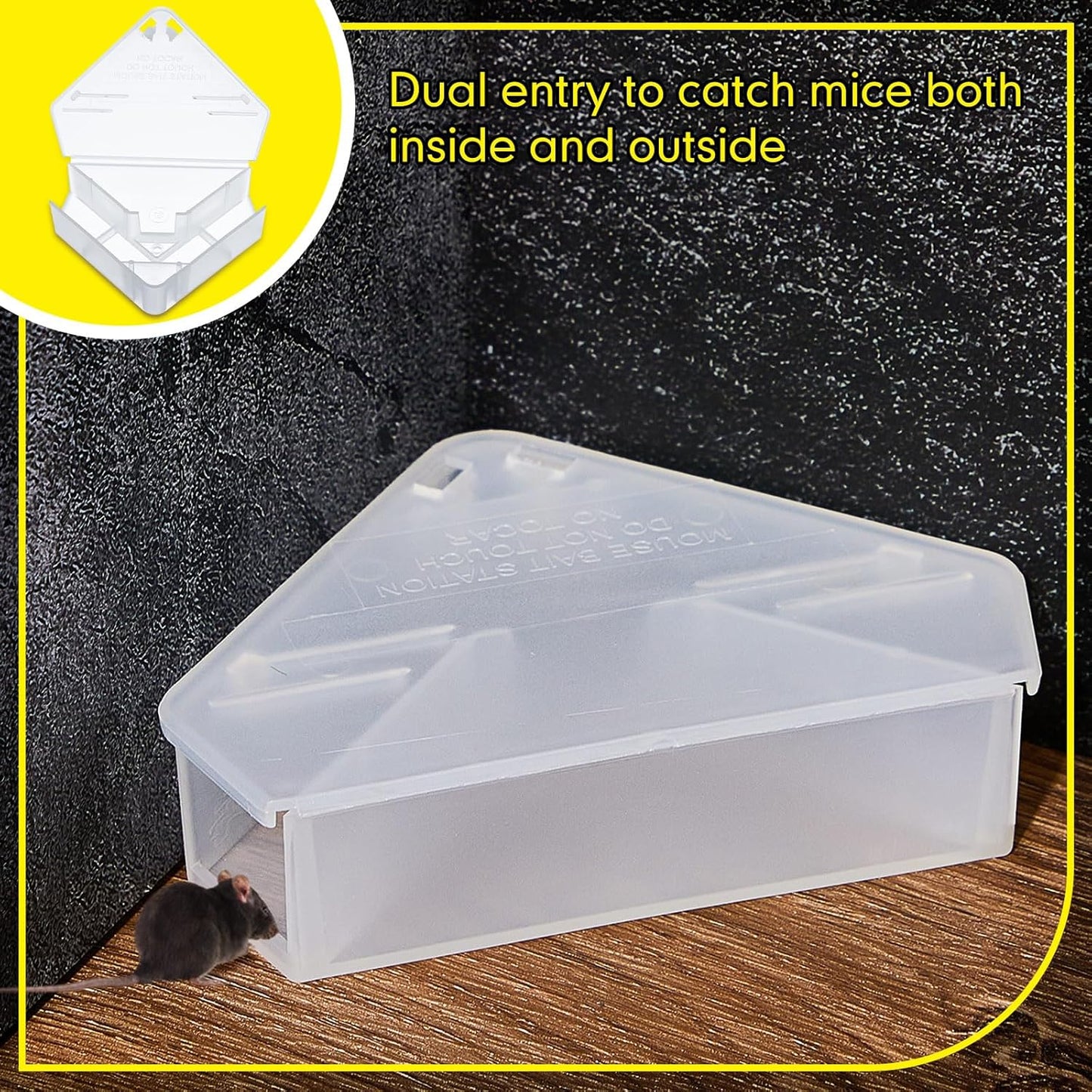 Qualirey 12 Pcs Mice Station with Key Triangle Bait Station Reusable Rodent Trap Bait Box, Keeps Children and Pets Safe Indoor & Outdoor, Bait Not Included, Suitable for Small Mice (Translucent)