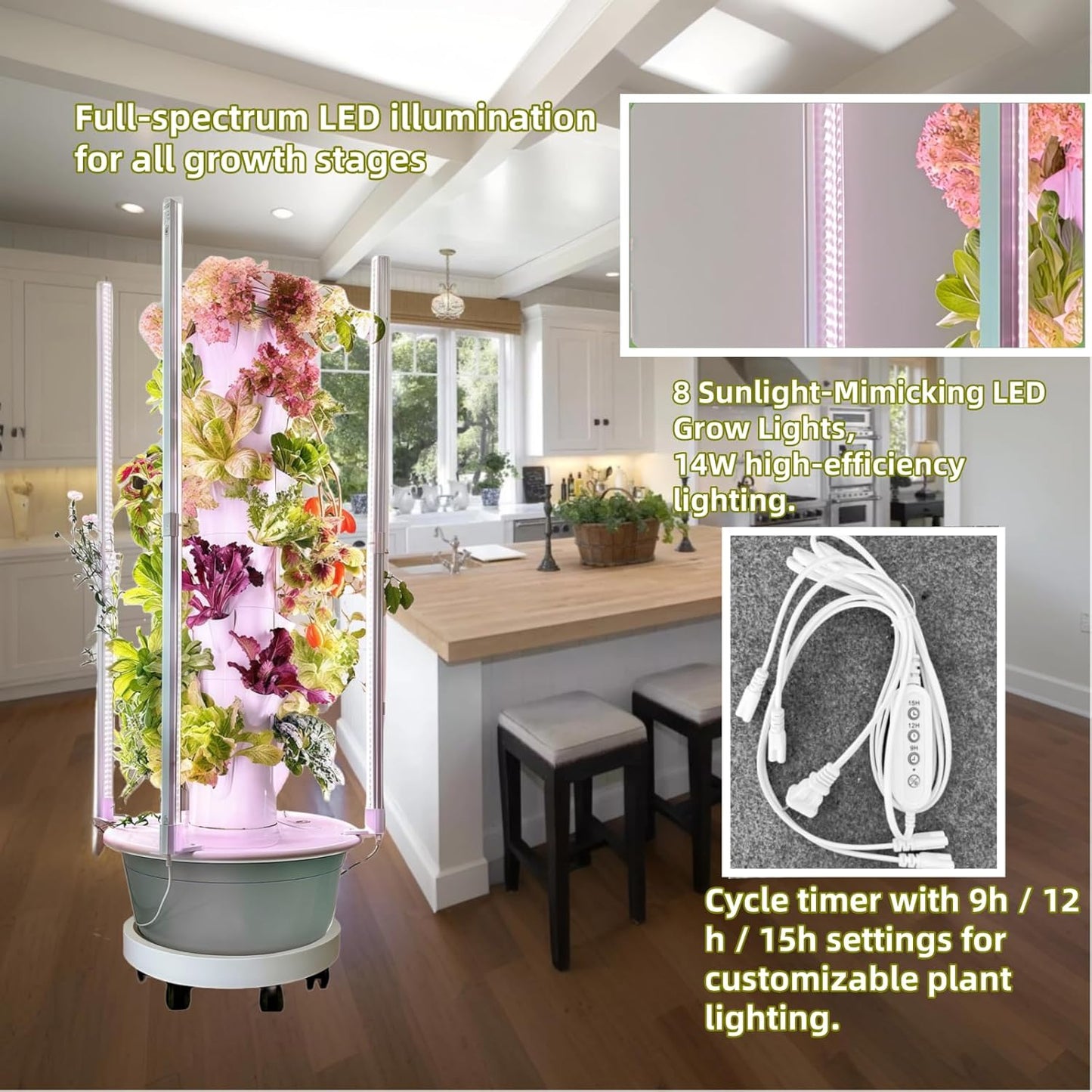 Hydroponic Growing System Kit with LED Grow Lights, Vertical Hydroponic Tower, Indoor Herb Garden, 28 Planting Pods,Lettuce Growing Garden