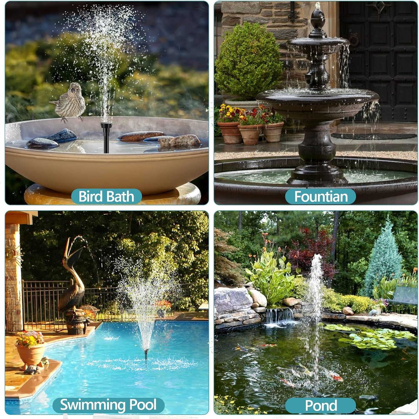 POPOSOAP Solar Fountain Pump 12W, Solar Water Fountain Pump with 160GPH Submersible Pump Adjustable Flow for Outdoor Fountain, Pond, Fish Tank, Garden, Pool, Water Features