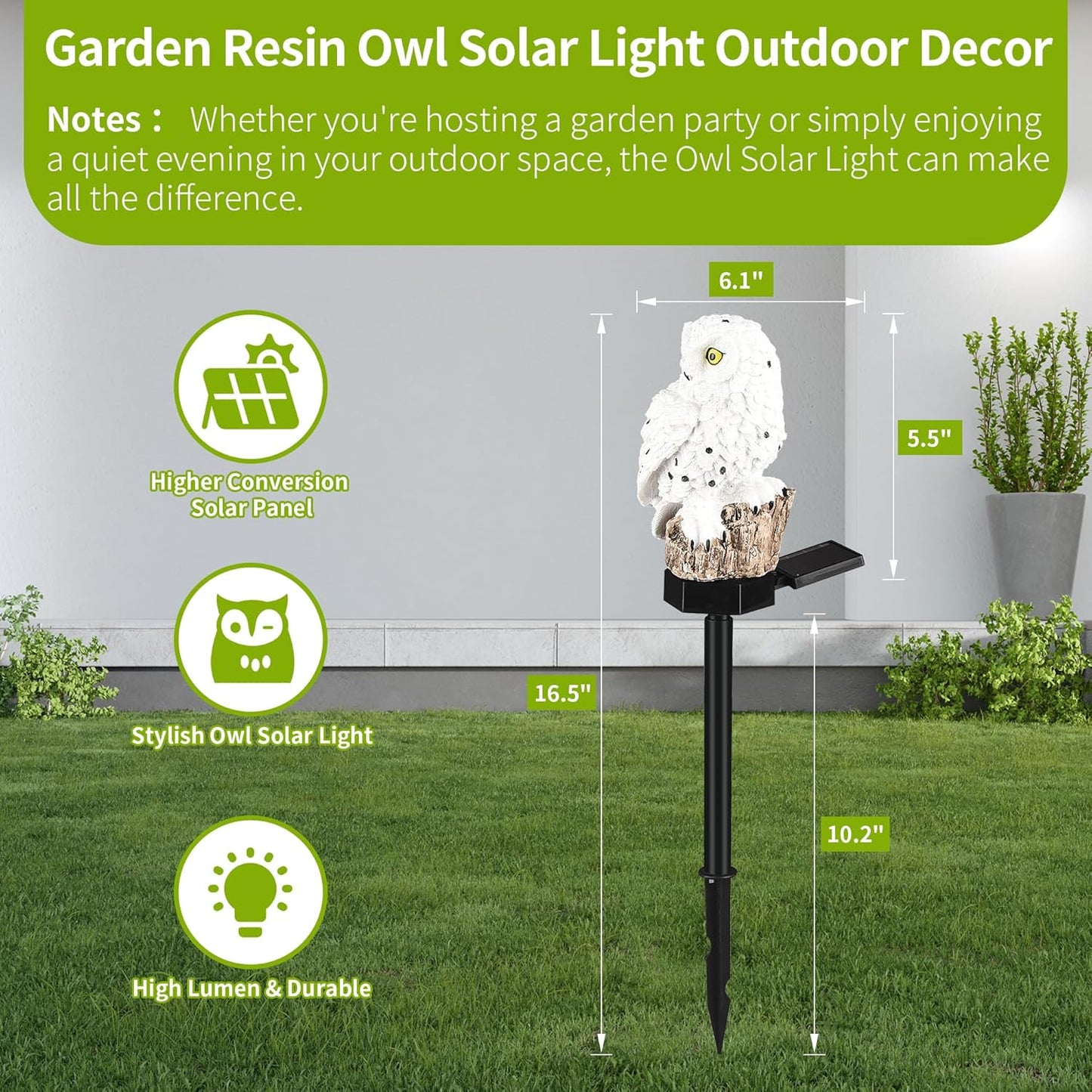 Garden Solar Light Outdoor Decor, Solar LED Light with Stake, Waterproof for Walkway Courtyard Party Decoration, White and Black Owl