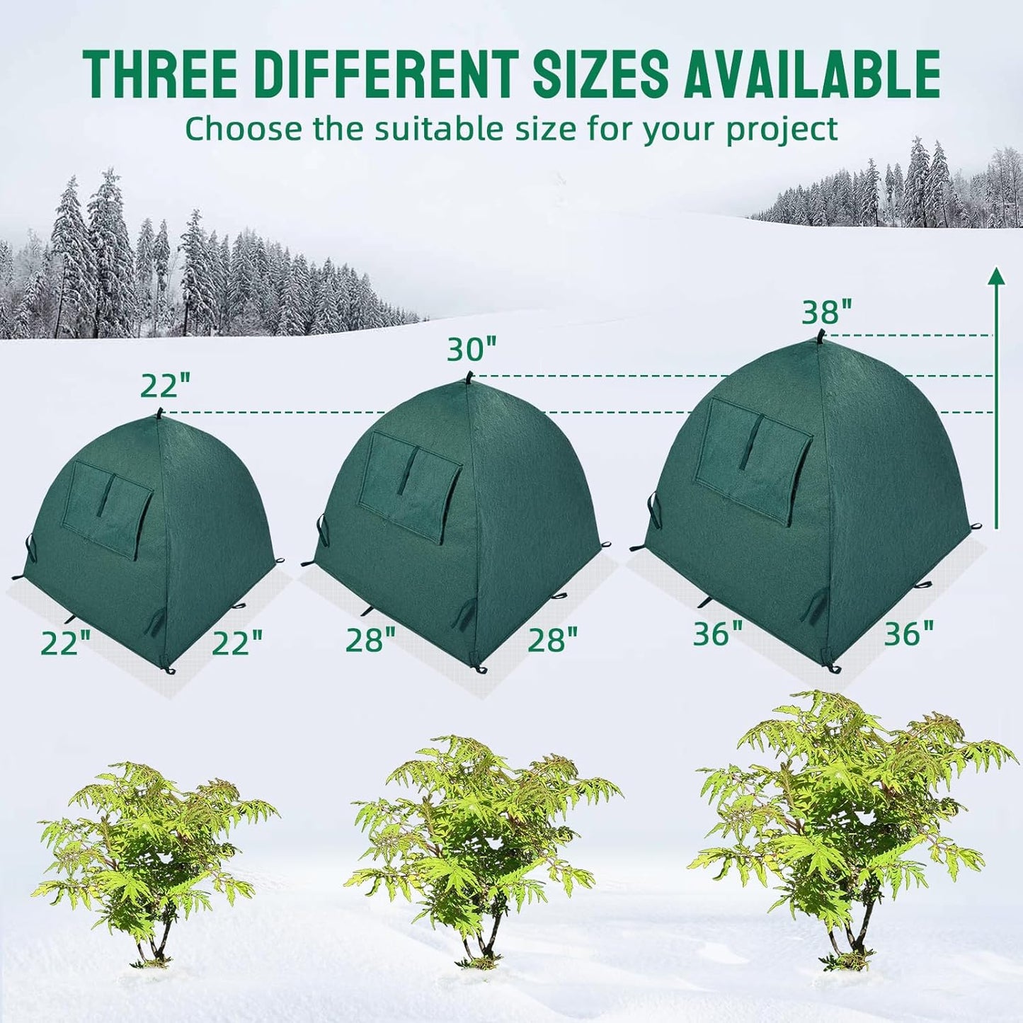 Plant Cover Frost Tent, 36''x36''x38'' Outdoor Garden Fabric Cover with Poles and Stakes for Winter Frost, Shade Cloth Plant Guard for Shrubs, Small Trees, Green
