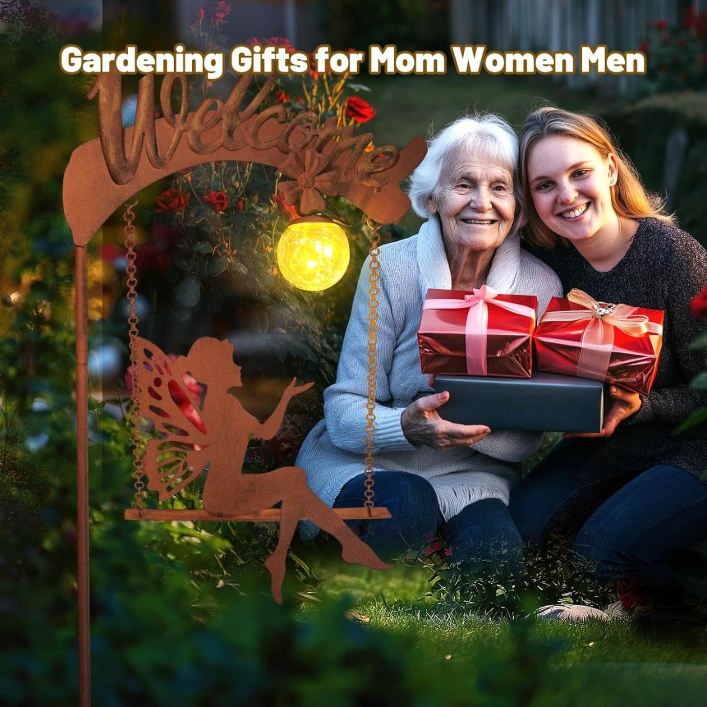 HONGLAND Solar Garden Lights Outdoor Decor, Solar Fairy Lights Outdoor Moon Decor, Housewarming Ornaments for Patio, Lawn, Yard, Pathway - Unique Gardening Gifts for Women Mom Grandma