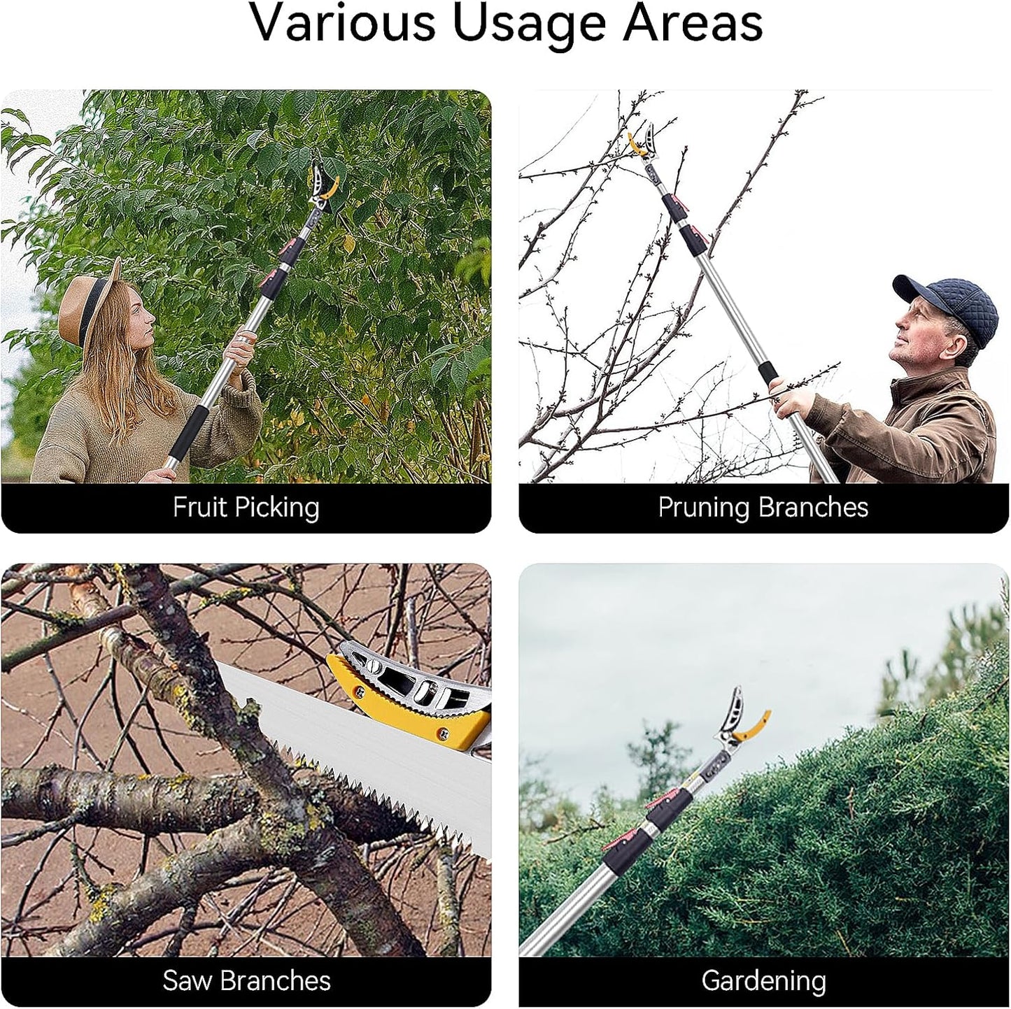 FLORA GUARD 4.6-10ft Extendable Tree Pruner,Cut and Hold Pruning Trimmer - Long Reach Pole Saw, Telescoping Fruit Picker, Branches Bypass Lopper - Lightweight Tree Trimmers Long Handle Pruner