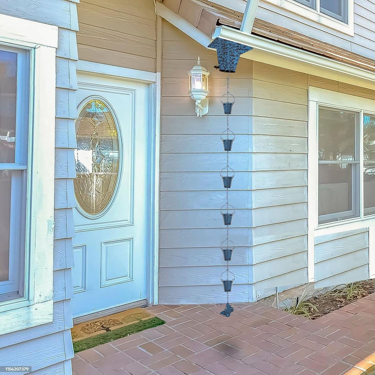 Rain Chain for Outsidewith 1 Adapter,Wrought Iron Rain Chains 9 FT Set,Rain Chains for Gutter with Rain Chain 16 Cup and Decorative Butterfly(Retro Blue)