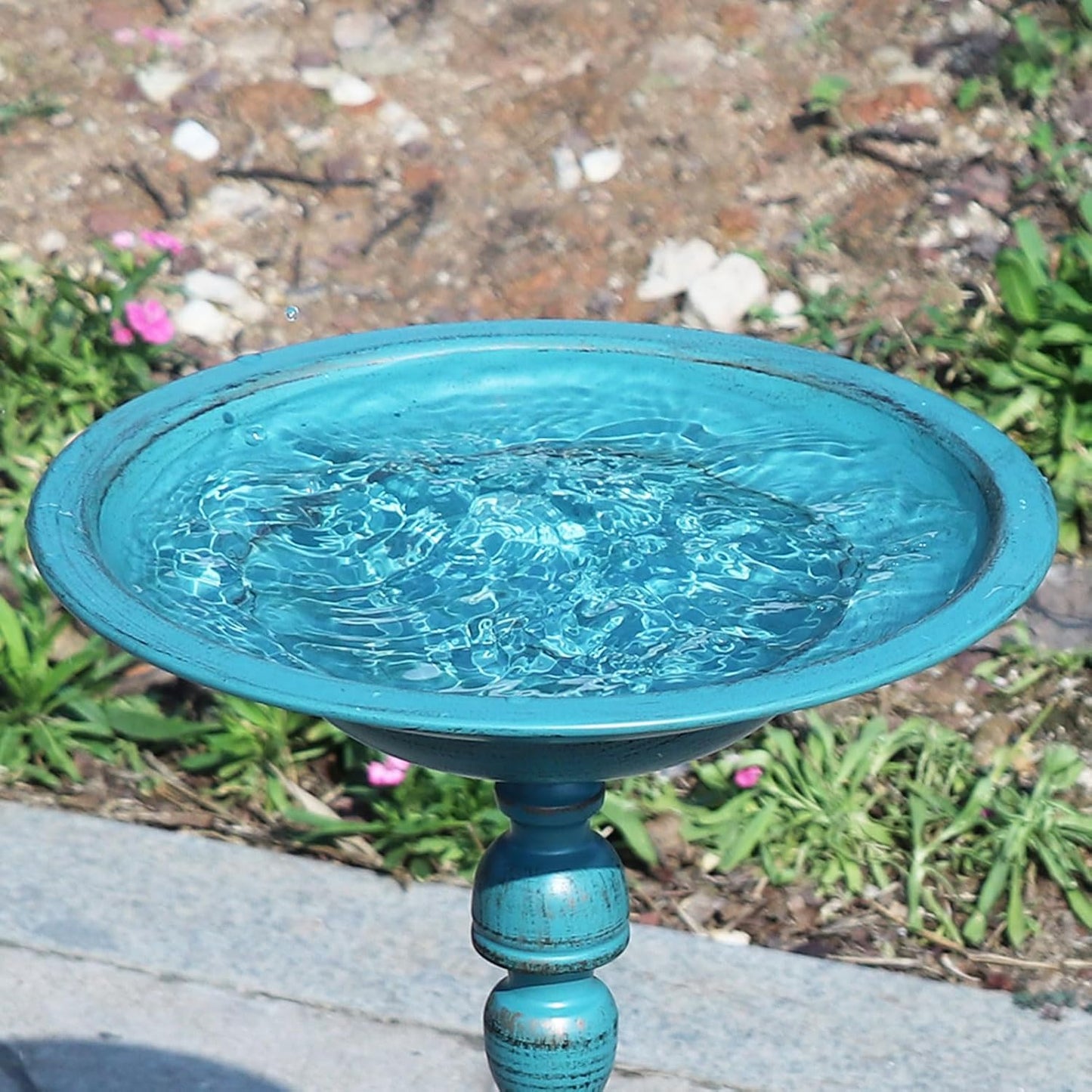 26.6”H Cast Iron Pedestal Bird Bath,Metal Birdbaths Bird Feeder Seed Tray for Garden Yard Decor -Blue.