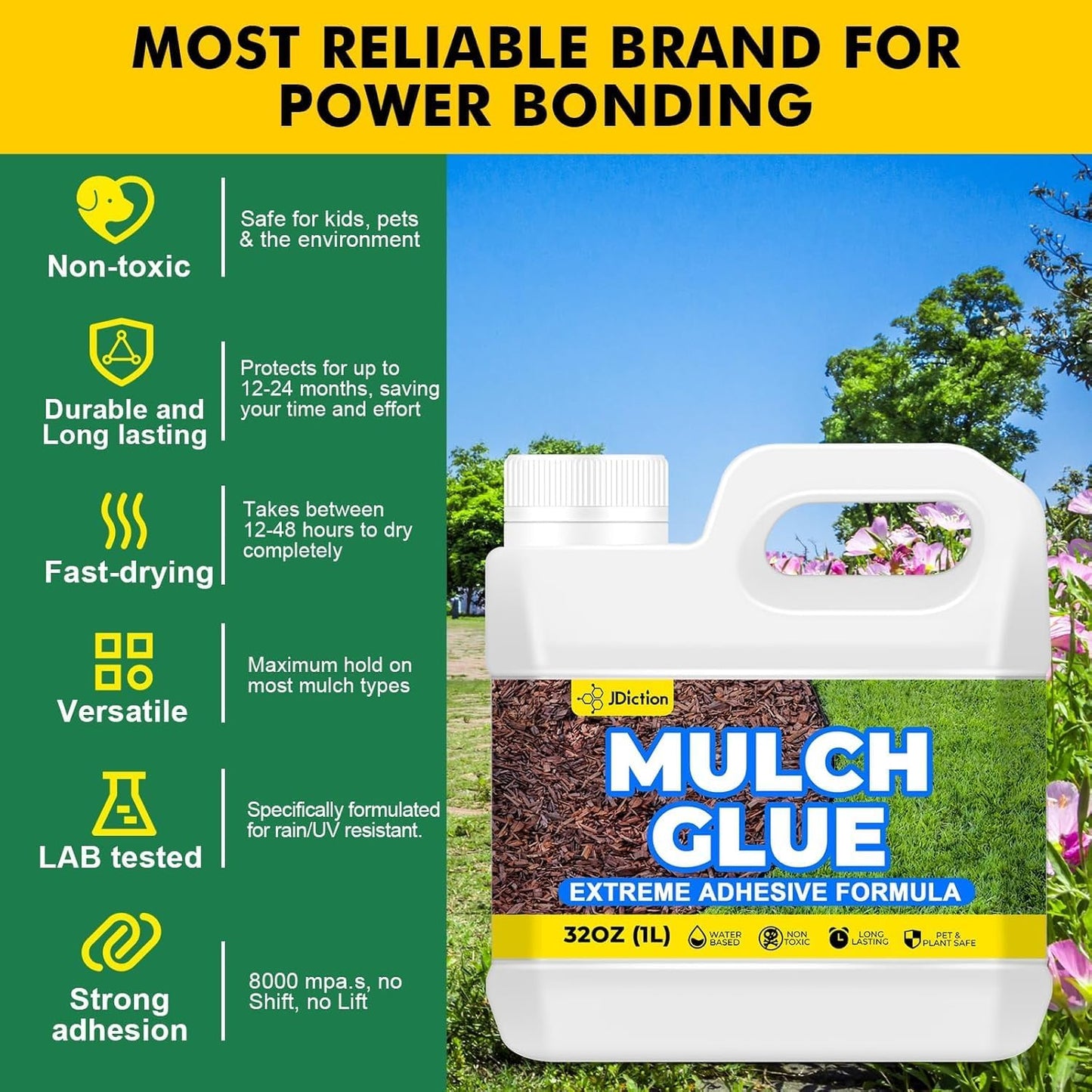 JDiction Mulch Glue 30oz for Landscaping, Gravel Binder, Rock Glue for Garden, Paths, Weather Resistant, Non-Toxic, Fast Drying, Lasts up to 2 Year