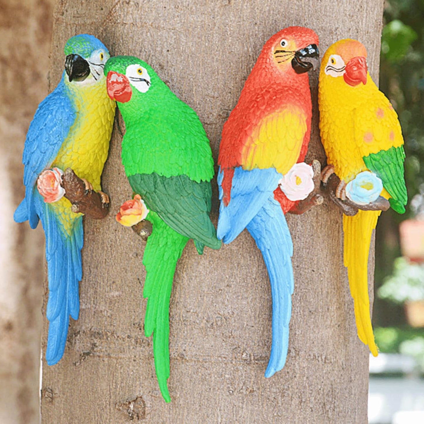 Bird Statue Garden Decorations,Outdoor Resin Bird Figurine Decoration,Bird Statue Real Parrot Figurine,Flapping Macaw Bird Tropical Decor Wall Sculpture, Polyresin, Full Color