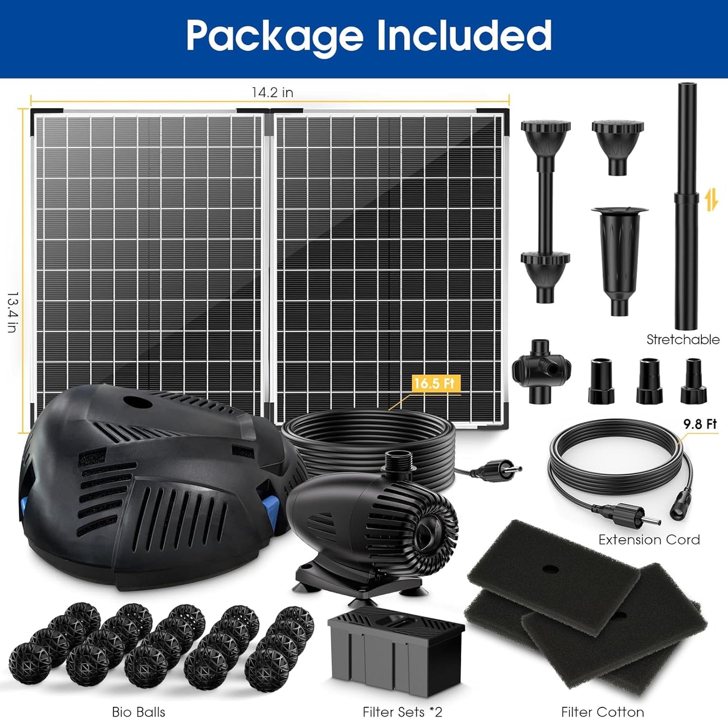 Antfraer 55W Solar Pond Filter with Water Pump, Solar Pond Filter Box with Water Shortage Protection for Outdoor Garden Fountain Waterfall Water Feature