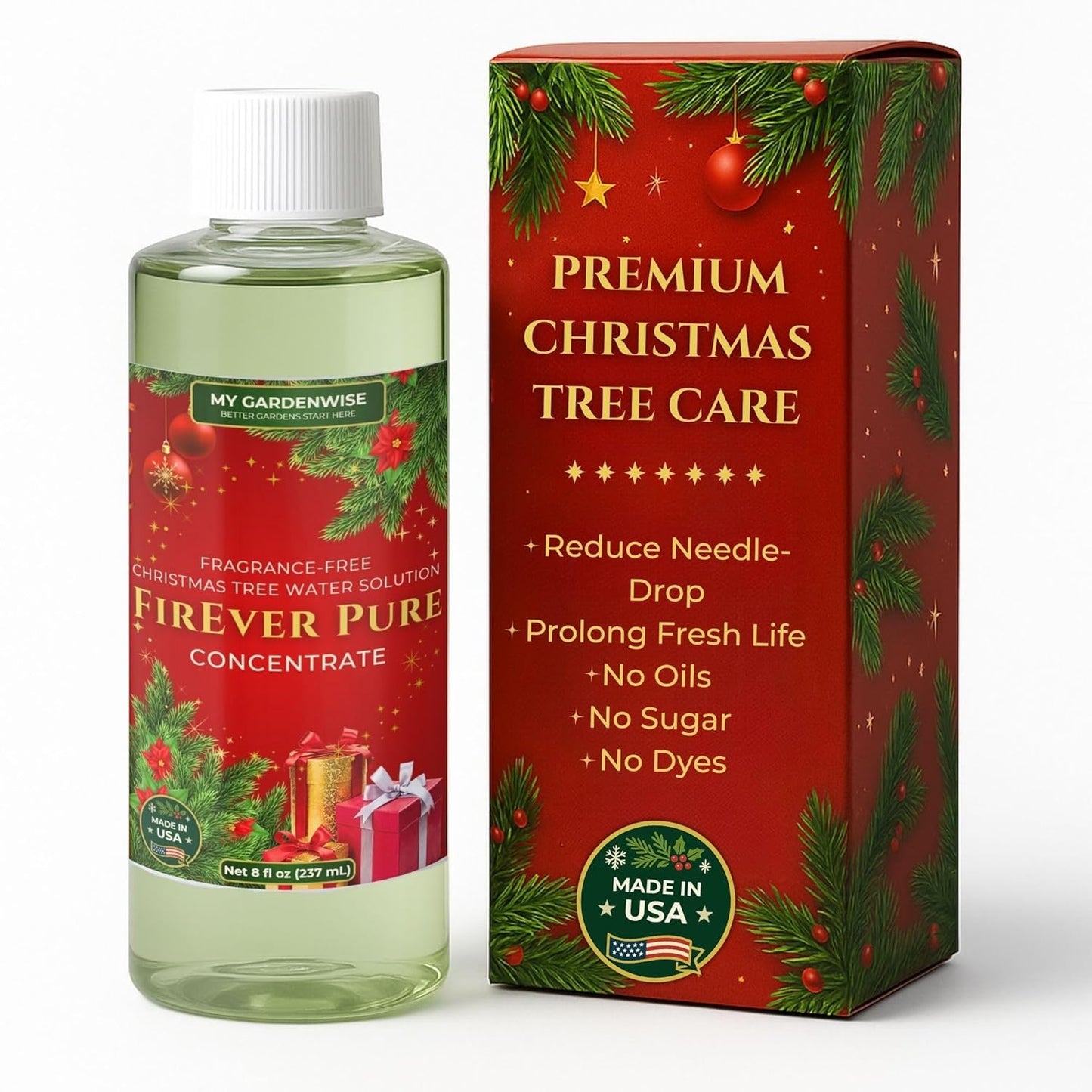 FirEver Pure Christmas Tree Food | Preserver Additive & Season Extender for Live Xmas Trees | Keep It Green, Reduce Needle-Drop | Miracle Freshness (8 oz)