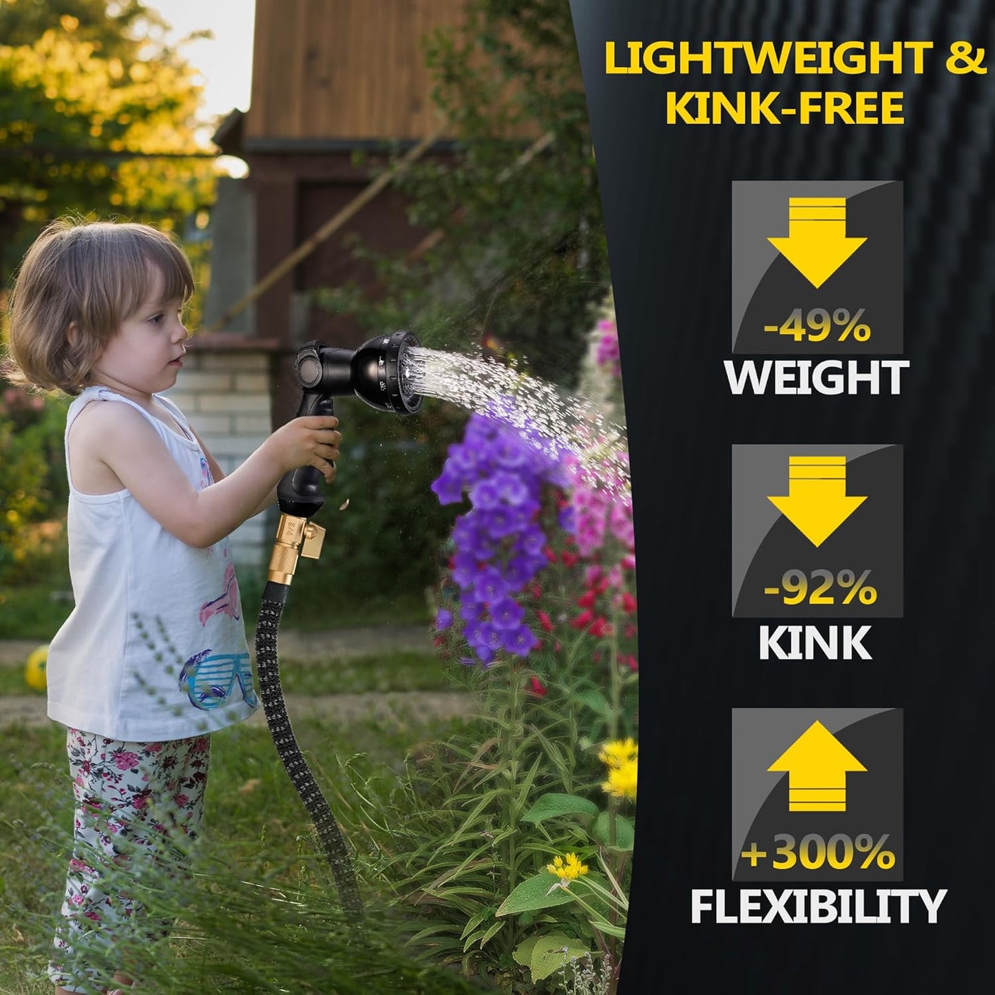 50 ft Expandable Garden Hose - Expanding Water Hose with 10 Spray Nozzles&3/4" Solid Brass Fittings - Retractable,Flexible,Lightweight No-Kink Free&Tangle Car Washing Pipe for Yard,Outdoor