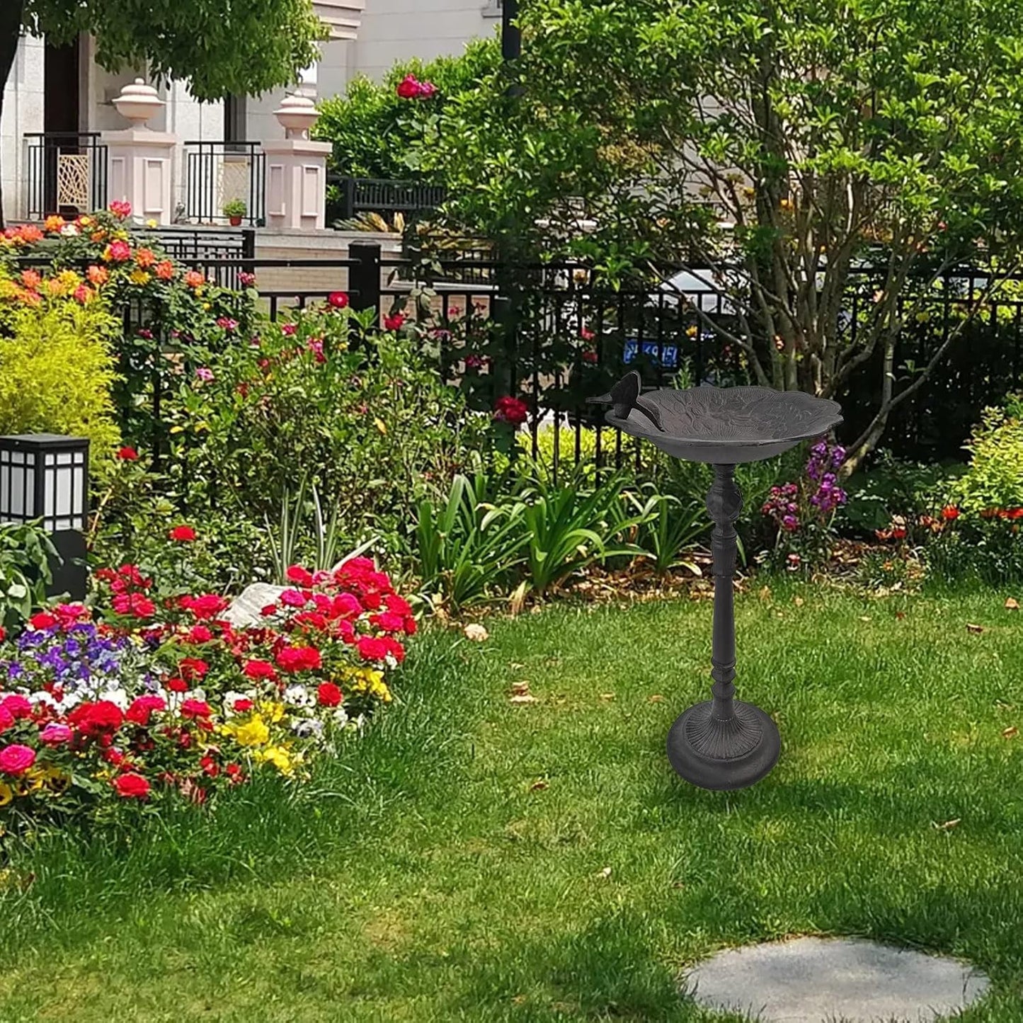 Heavy Duty Metal Bird Bath for Outside - 10.23 Inches Diameter, 22 Inches Height - Perfect for Garden, Patio, Lawn Decoration, Has The Functions of a Hummingbird Feeder and a Bird Feeder