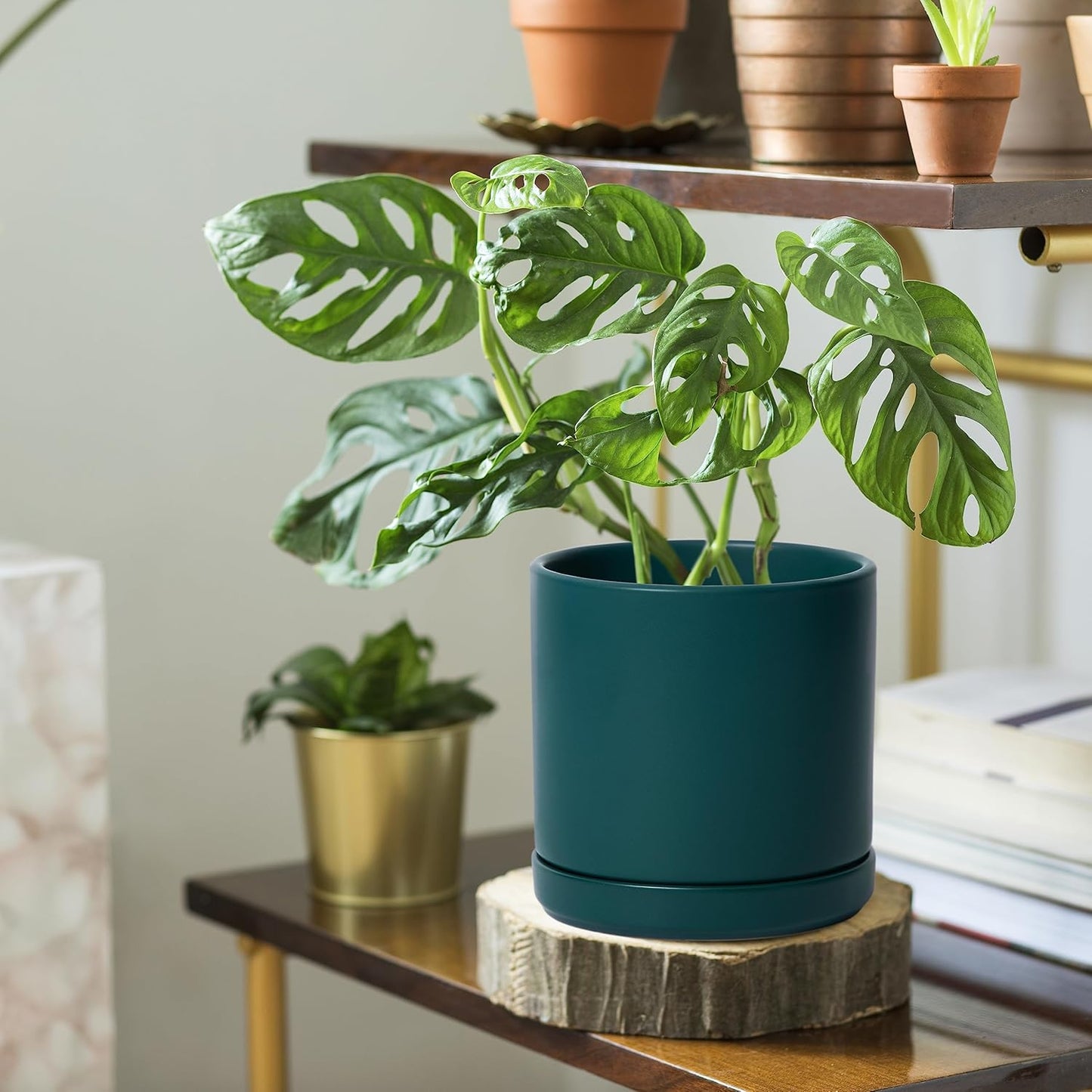 D'vine Dev Set of 2 Plants Pots, 6 Inch Ceramic Planter Pot for Plants with Drainage Hole and Saucer, Teal, 94-V-C-9