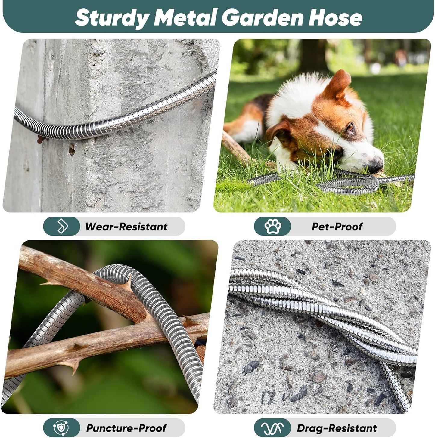 Garden Hose 150 FT with 10-Function Nozzle, Leak-proof Metal Connector Water Hose, No Knots, Kink-Free, Lighter, Anti-Pets, Wear-Resistant, 3/4 GHT, Metal Hose for Garden, Yard, Outdoor