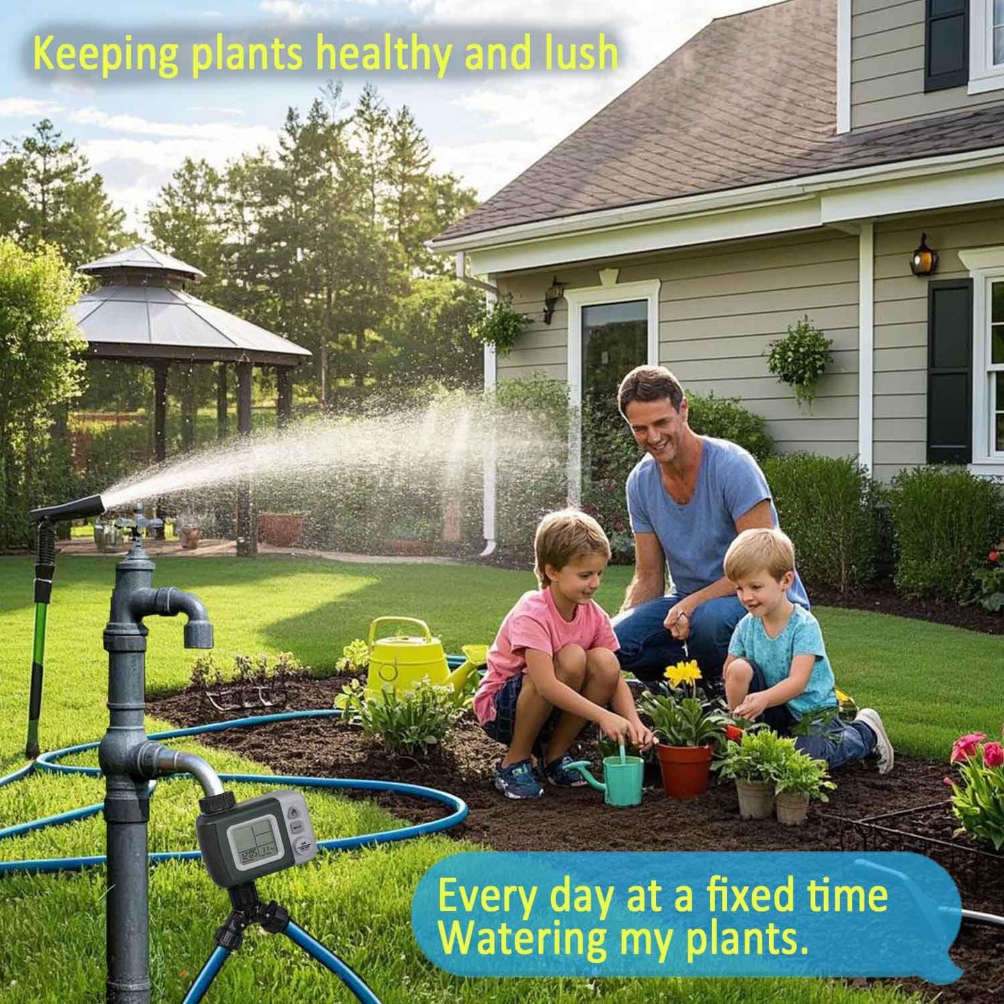 160Ft Drip Irrigation System with Water Timer for Garden, Main Water Hose ID 1/2inch 30Ft, 1/4in 130Ft, Sufficient Water Pressure, Irrigation Dripper Waterflow Evenly, Easy DIY Garden Watering System