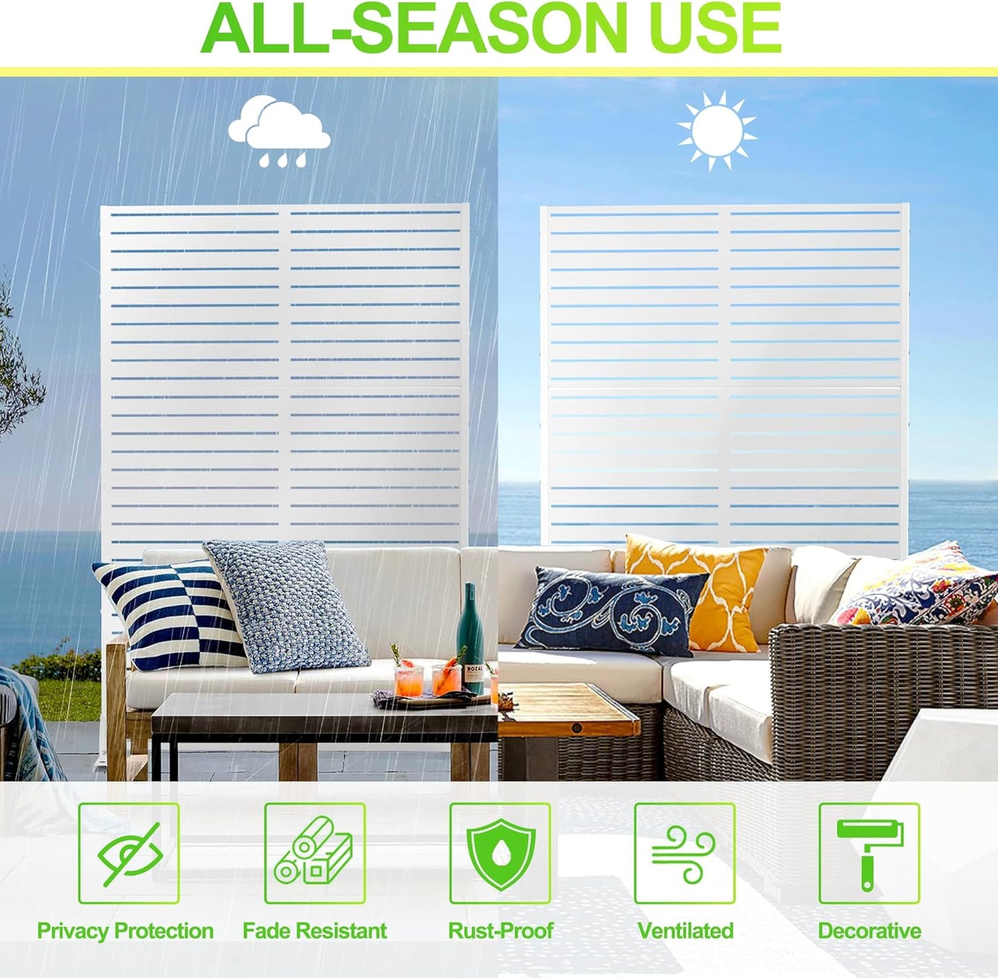 Outdoor Privacy Screen,72" H×47" W Metal Privacy Screen, Freestanding Privacy Fence Panels for Patio