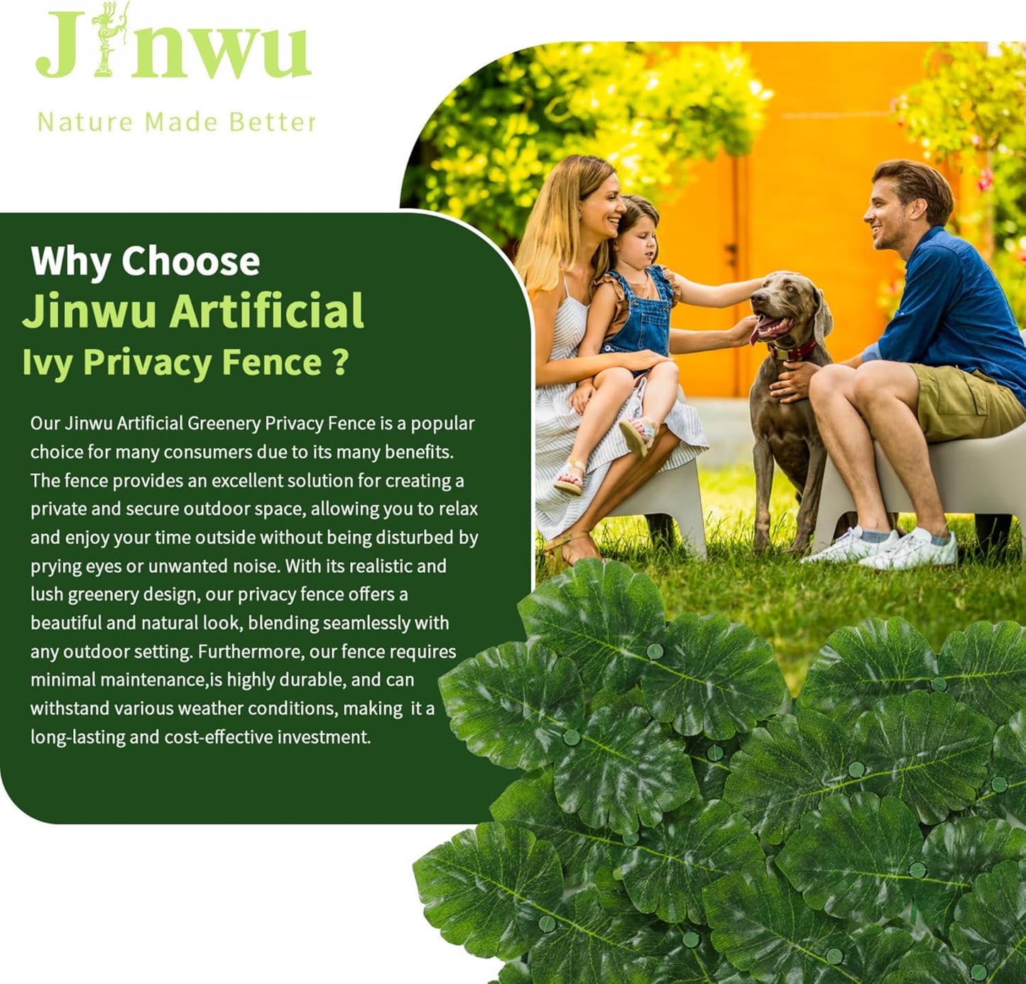 Jinwu Artificial Ivy Privacy Fence Screen (2 Rolls, Total 69x984 inch), Expandable Faux Privacy Fence with 79 pcs Zip Ties, Decoration for Outdoor Garden, Printed Monstera Leaf