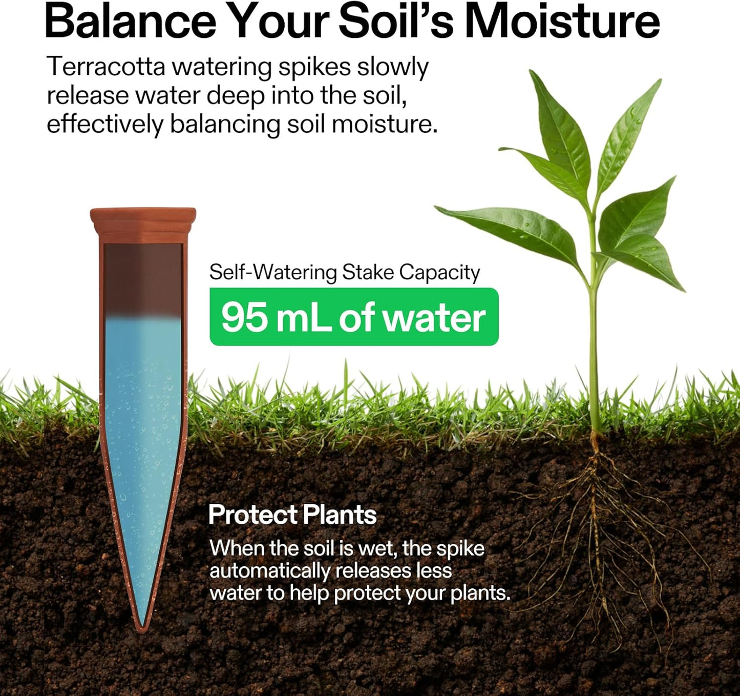 VIVOSUN 6-Pack Self-Watering Spikes, Hexagonal Terracotta Watering Stakes, Auto-Water Device, Planter Insert for Indoor & Outdoor Potted Plants