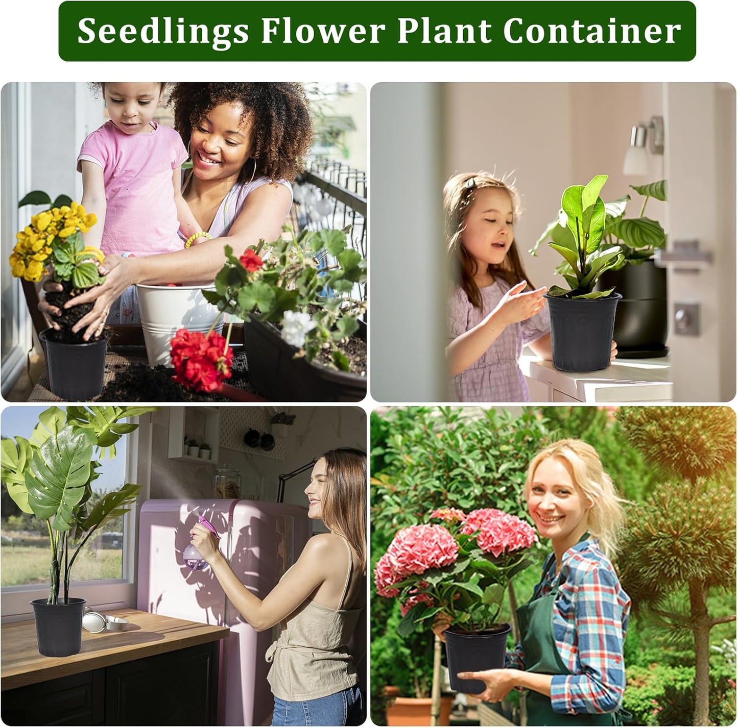 DI QIU REN 50-Pack 1 Gallon Flexible Plant Nursery Pots, Plastic Plant Garden Pots with Drainage Holes, Plastic Flower Plant Seedling Pots with 100Pcs Plant Labels for Plants, Cuttings, Transplanting