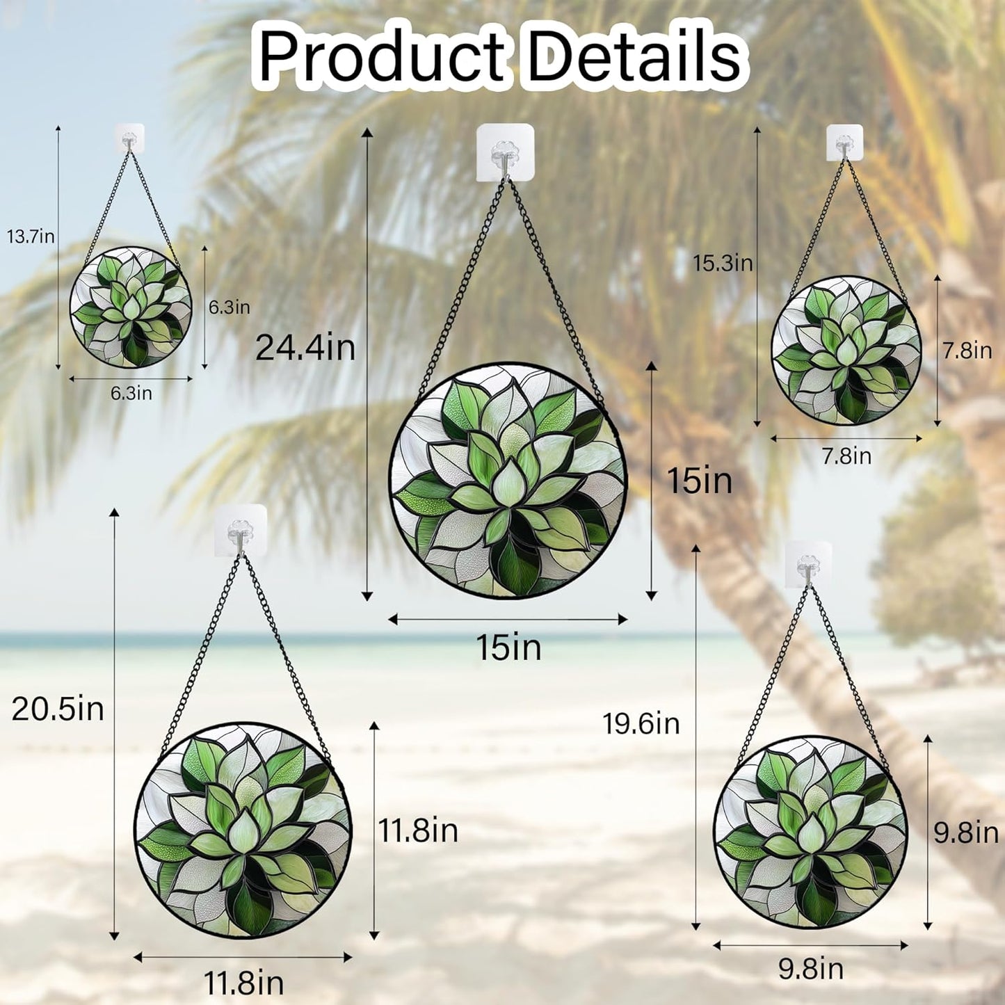 Stained Glass Window Hanging - Green Succulent Plants Suncatcher for Doors Garden Patio Floral Sun Catchers Decor Christmas Mother's Day Birthday Gifts for Women Men Mom Nana Friend 6.3 in