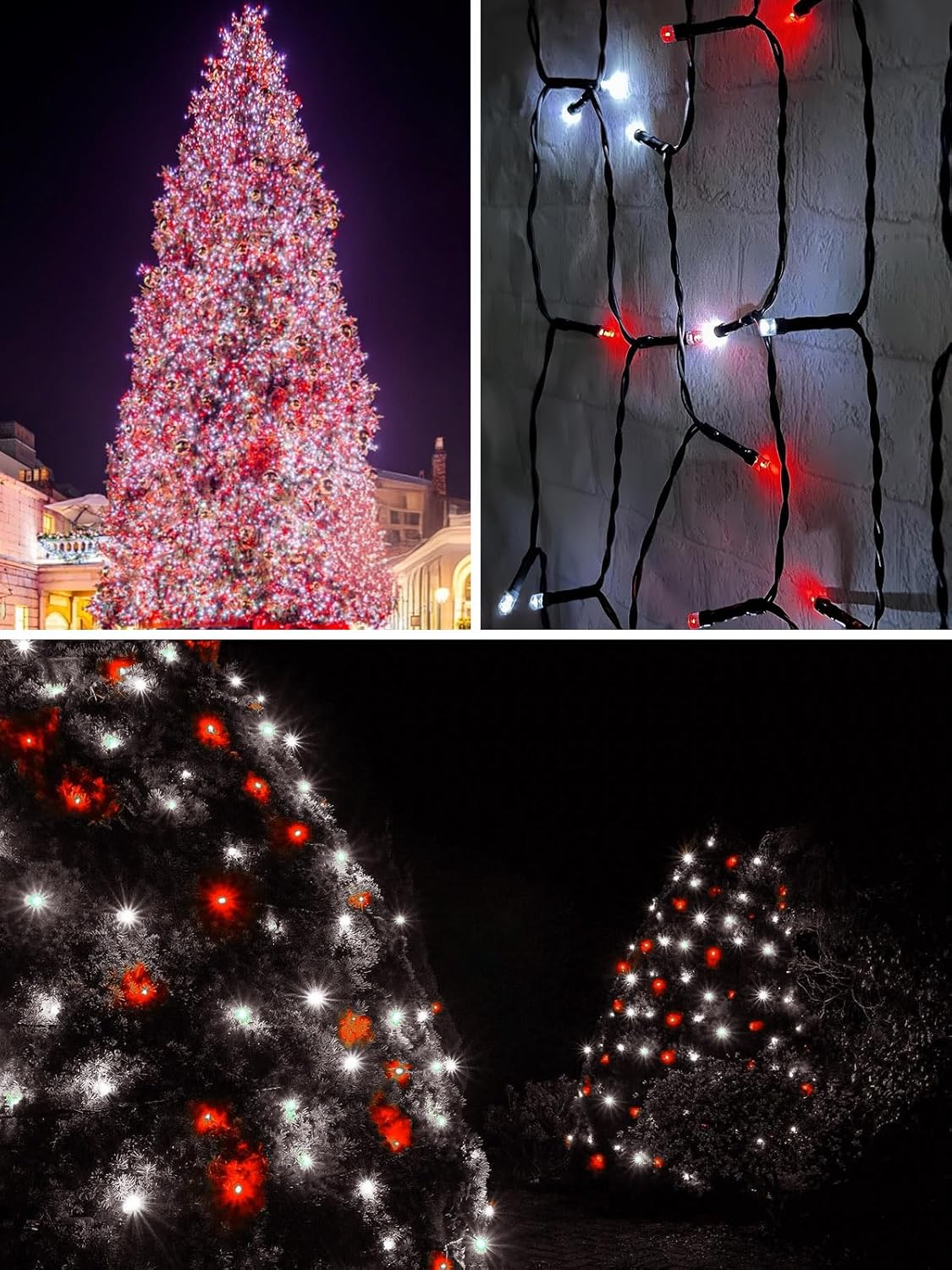 4-pack Red and White Solar Christmas Lights Outdoor Waterproof, 400LED 132FT Solar Powered LED String Lights Green Wire with 8 Modes Solar Fairy Lights for Xmas Tree Party Wedding Garden Fence Decor