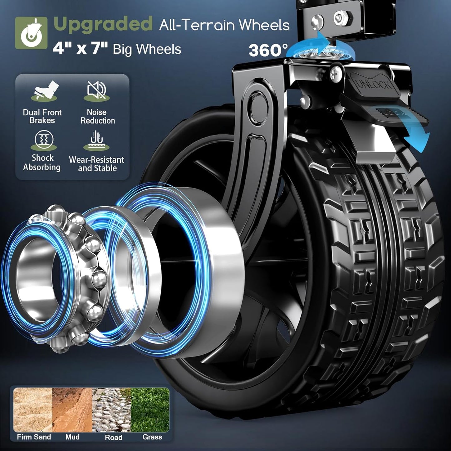 300L Extra Large Wagons Carts Foldable, 560LBS Heavy Duty Collapsible Beach Wagon 48" Long with Big All-Terrain Wheels, Utility Folding Cart for Camping, Grocery, Sports, Garden, Red