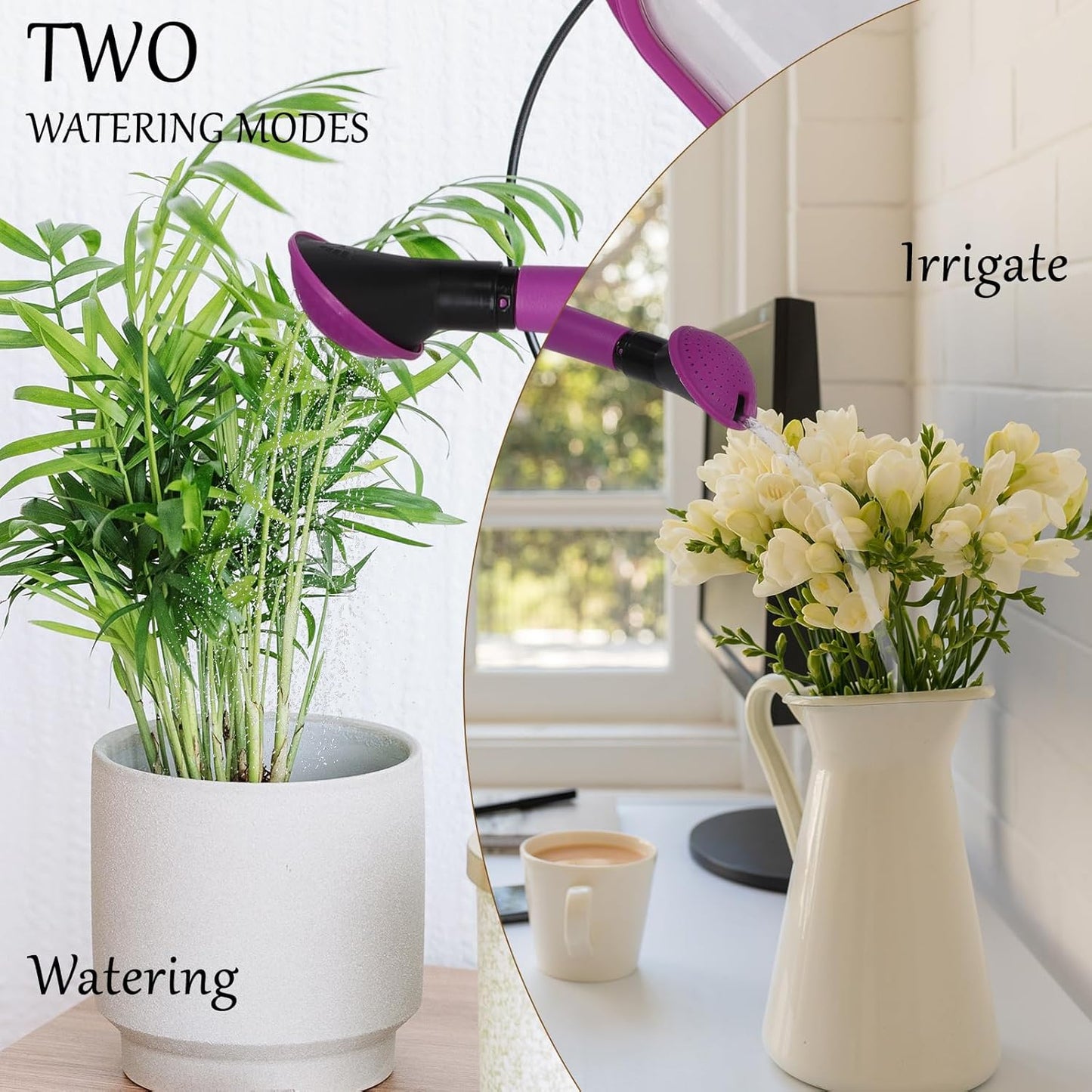 Foldable Watering Can 0.8 Gallon Transparent Plastic with Long Spout & Ergonomic Handle, Compact for Indoor Outdoor Plants(Purple)