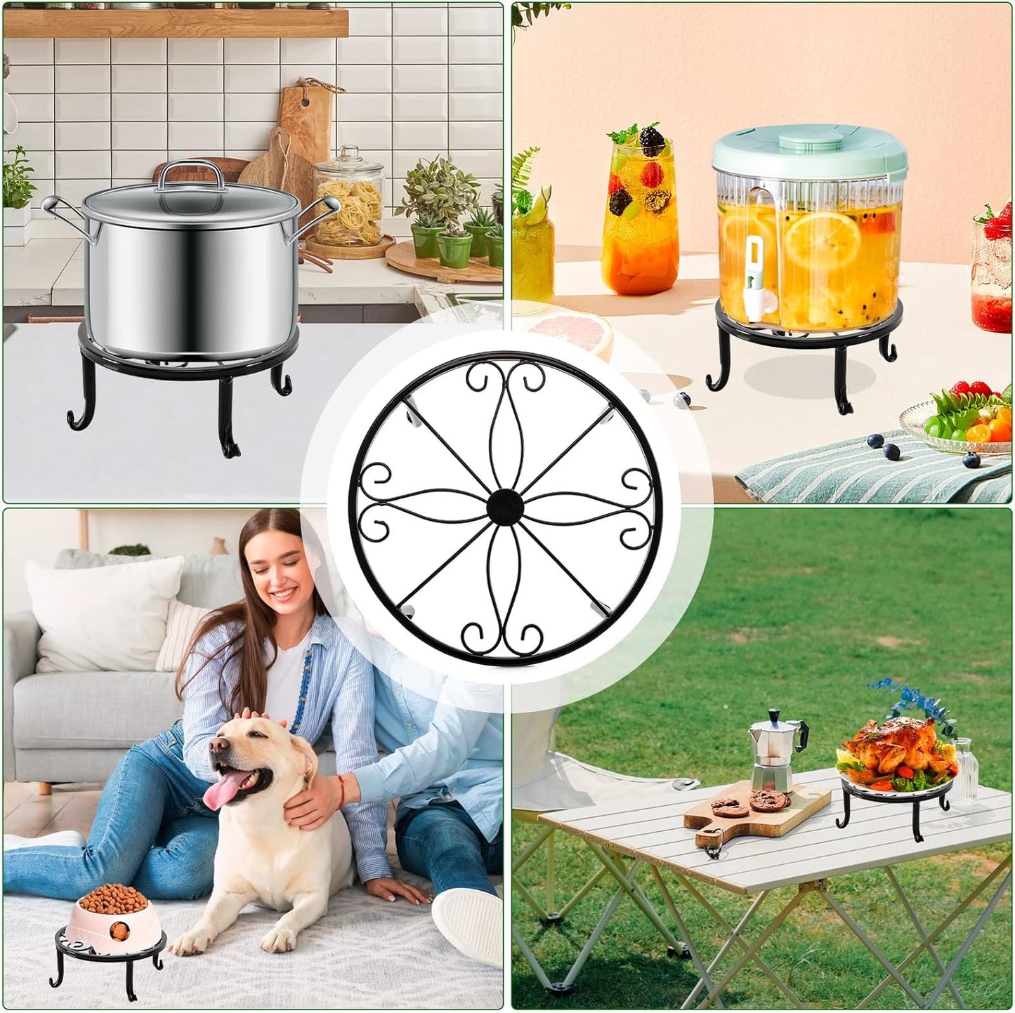 5 packs Rustproof Metal Plant Stands for Multiple Plant, Heavy Duty Plants Holder Outdoor Indoor, Round Wrought Iron Flower Planter Pot Stand, Corner Gardening Pumpkin Stand Black