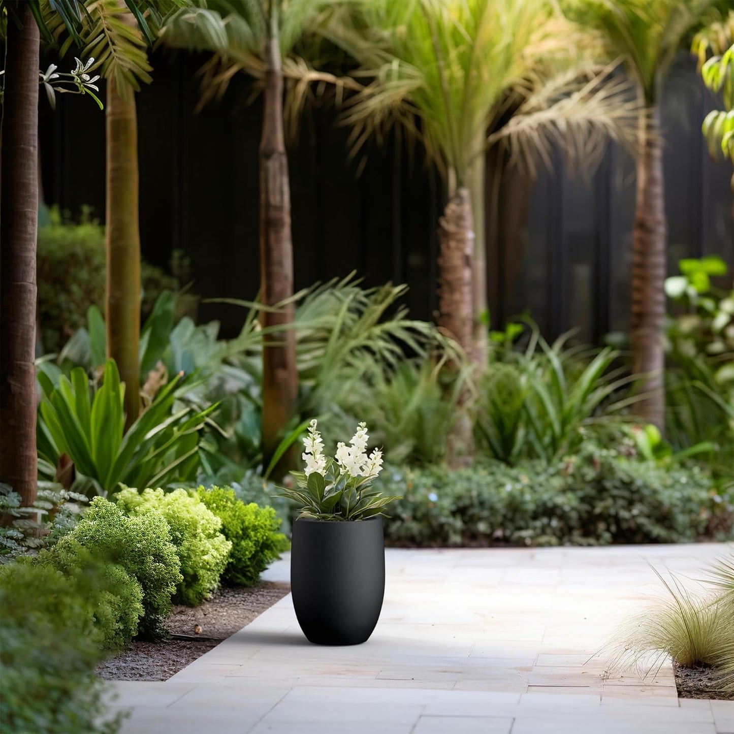 Kante 11.8 Inch Tall Concrete Planter, Large Indoor Outdoor Plant Pot with Drainage, Smooth Black Finish with Warm Brown Interior, Ideal for Porch, Home, Garden, Patio