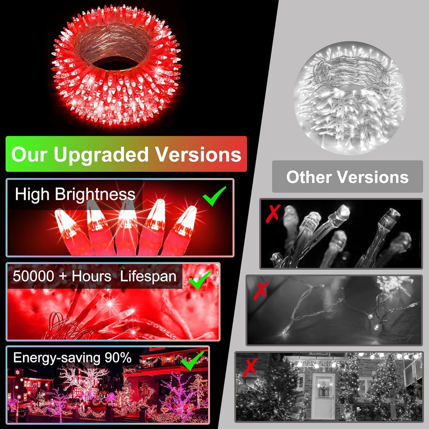 350LED Christmas Lights Indoor Outdoor, 90ft 12 Modes Red LED String Lights with Timer Dimmable, Waterproof Christmas Tree Lights for Xmas Patio Bedroom Yard Fence Balcony Garden Party Decor Red