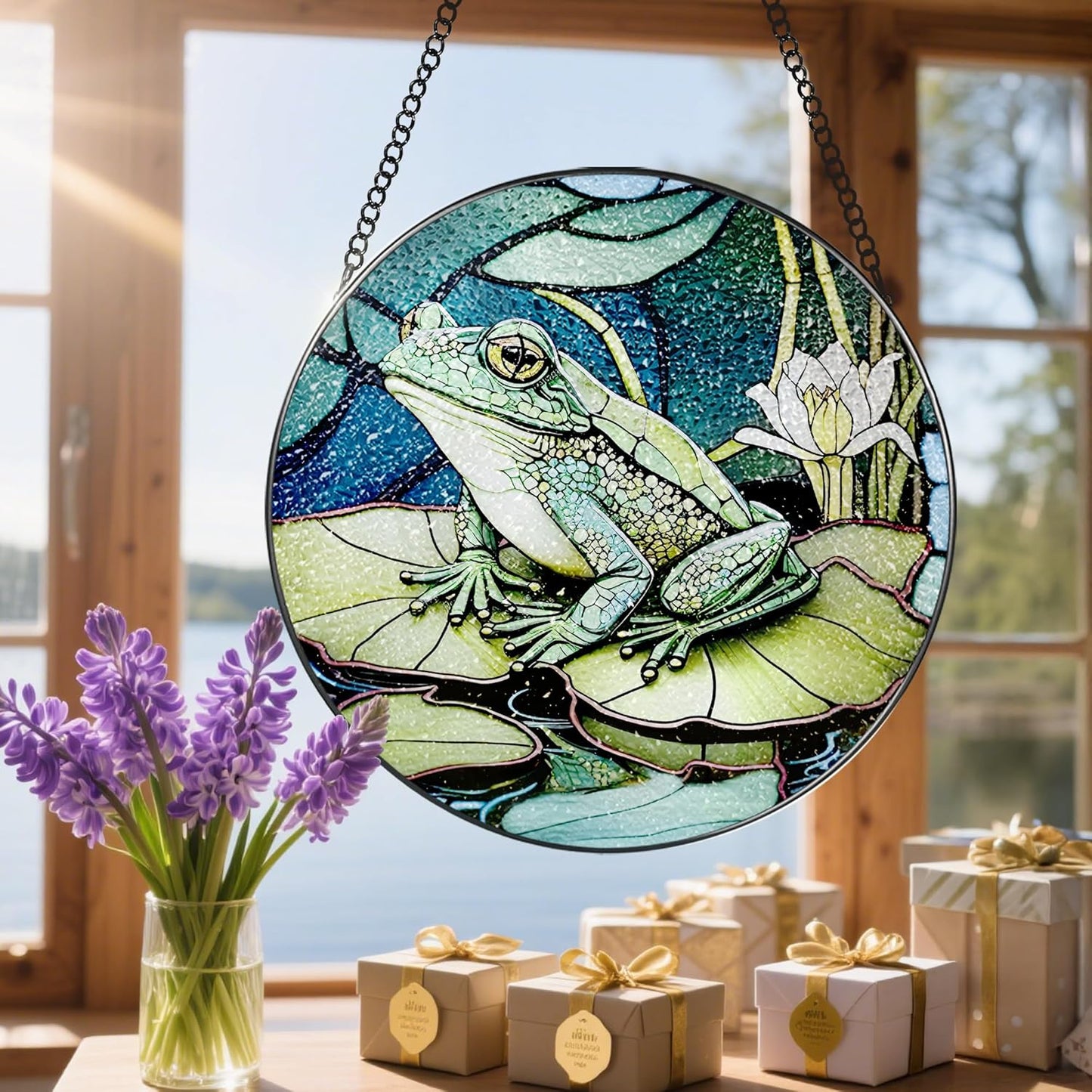 Stained Glass Window Hanging, Stained Glass Suncatcher, Frog Sun Catcher, Window Hanging Decor, Frog Lover Gift, Gifts for Fathers Day or Mathers Day, Christmas or Birthday Gift, Gifts for Friend