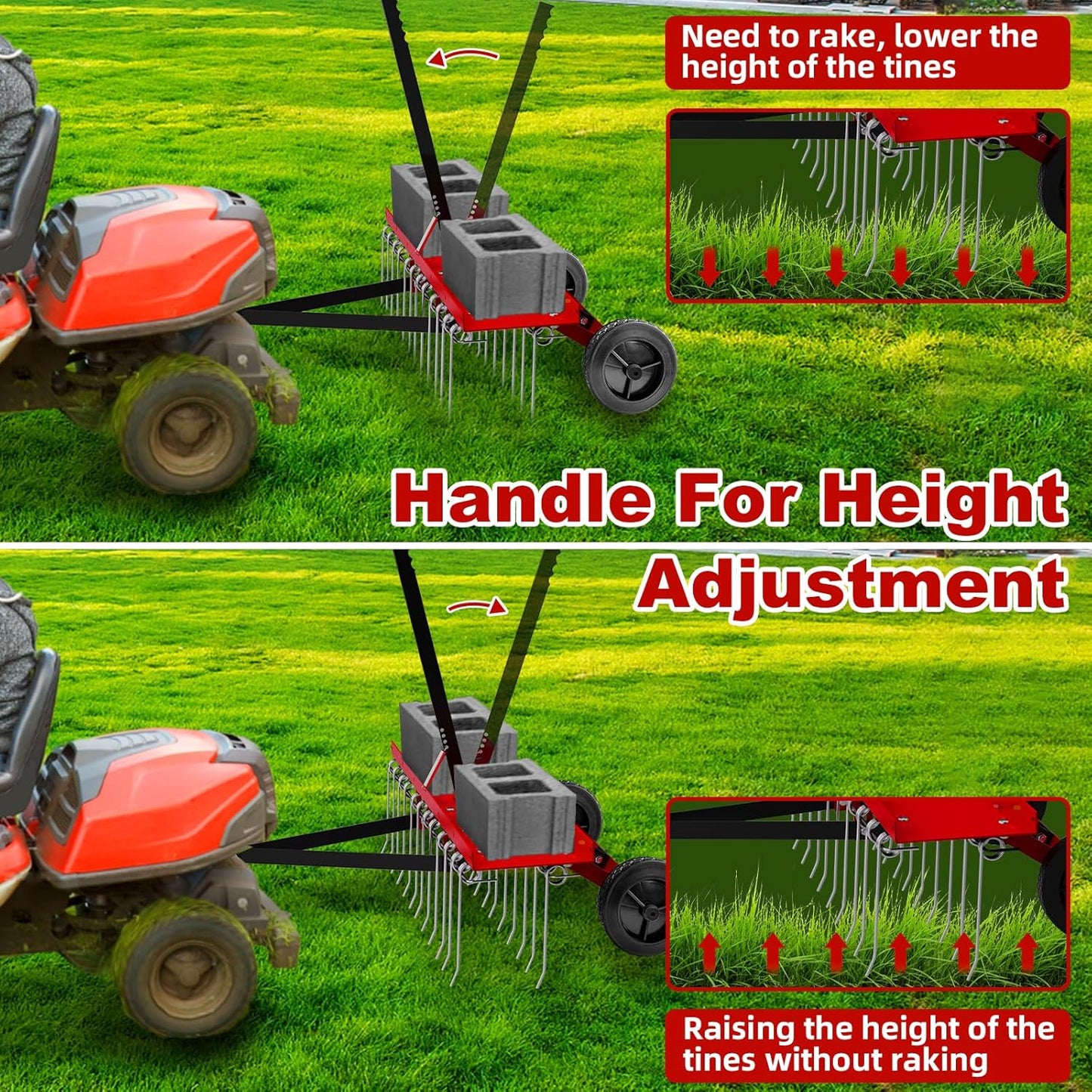 40inch Tow Behind Dethatcher with 20 Spring Steel Tines, Lawn Tractor Rakes with Lift Handle, Tow Behind Rake to Remove Thatch, Riding Lawn Mower Attachments for Outdoor Yard Tools Lawn Care