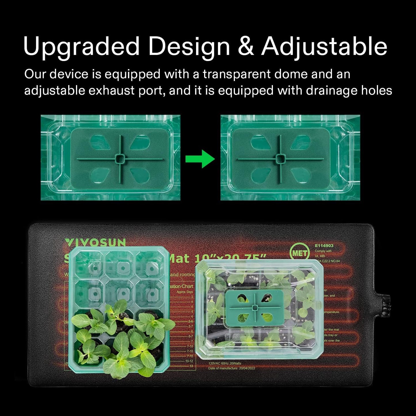 VIVOSUN 6-Pack Seed Starter Trays with 10"x20.75" Seedling Heat Mat, Self-Adjusting Dual Digital Display Temperature Controller, 72-Cell Seed Starter Kit with Humidity Dome, Reusable Propagation Trays