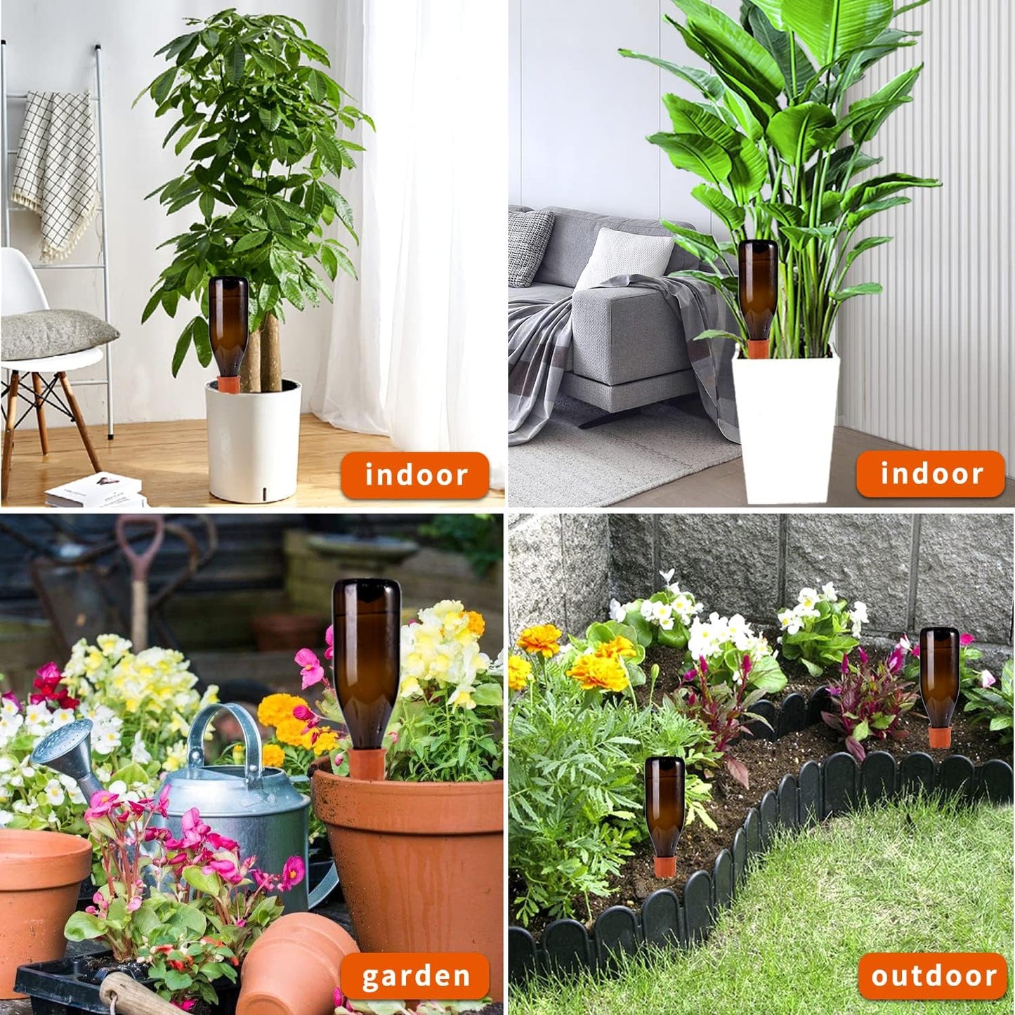 Self Watering Spikes -4 Pack Terracotta Plant Watering Stakes Devices Vacation Self-Watering Stakes for Indoor/Outdoor Plants