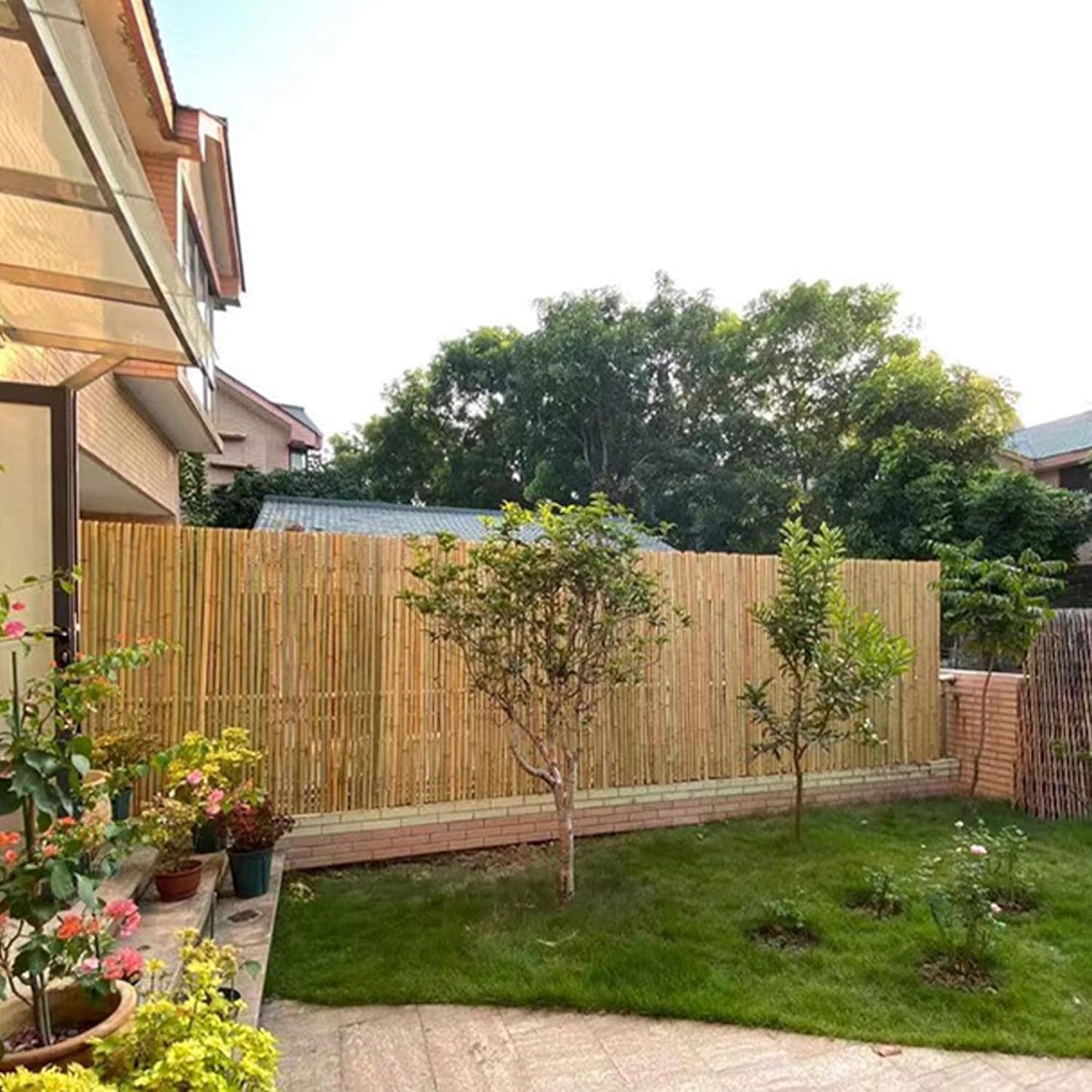 Bamboo Fence 4 ft H x 8 ft L x 0.75 in D, Natural Bamboo Privacy Screen 4 Feet High, Outdoor Or Indoor Divider Decorative Fence Rolls for Patio, Balcony, Garden and Border Pool