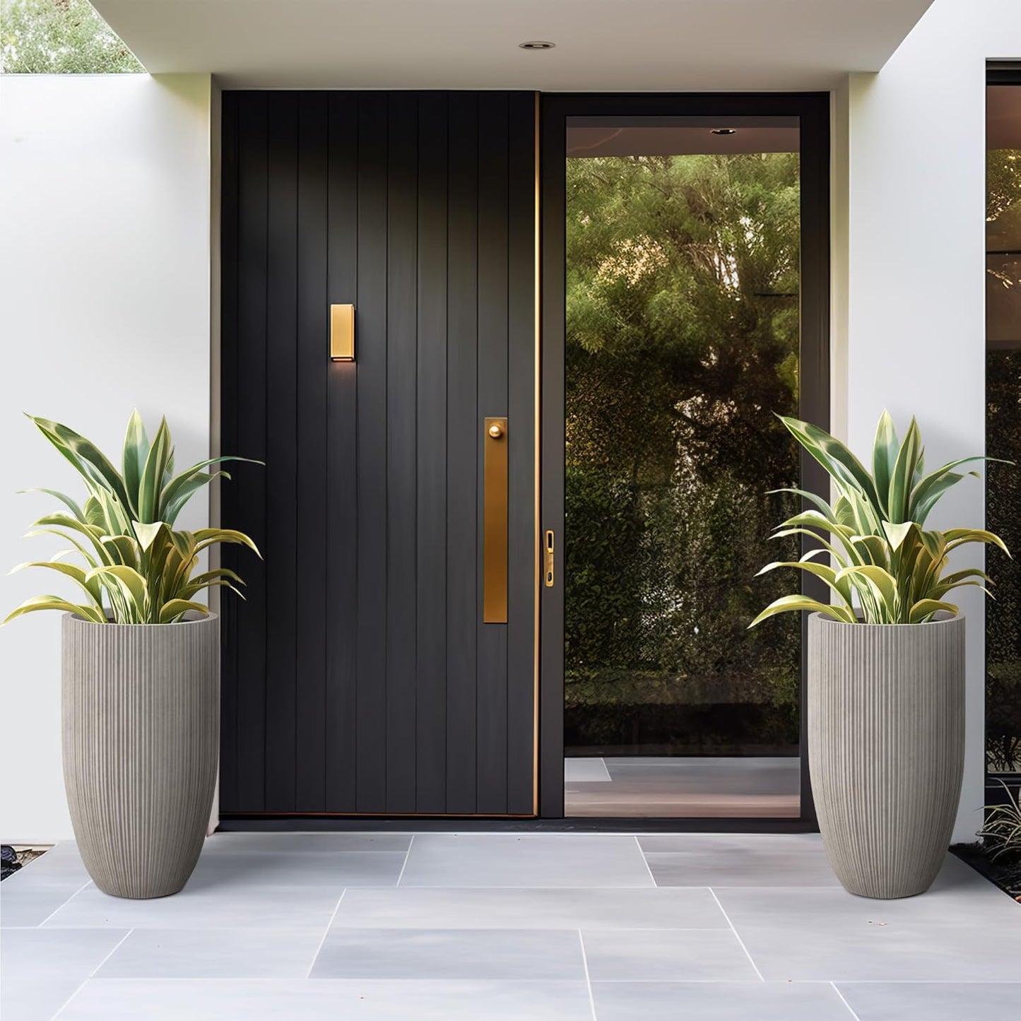 Kante 24 Inch Tall Round Concrete Planter, Large Indoor Outdoor Plant Pots with Drainage Hole and Rubber Plug, Modern Decorative Garden Pots for Home Patio Porch, Textured Weathered Concrete