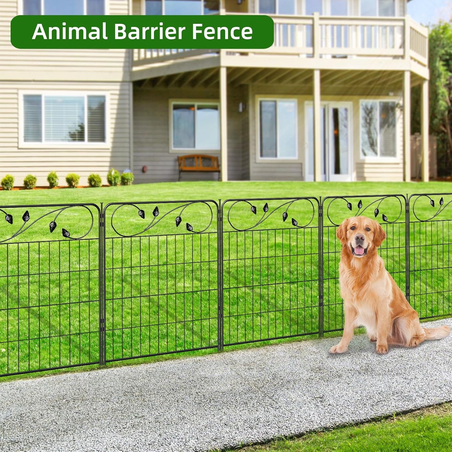 Decorative Outdoor Garden Fence 30in(H) X12ft(L) 6 Panels+7 Stakes Leaf Black Metal Garden Fencing for Landscape Lawn Patio, Temporary Animal Barrier Fences for Dogs