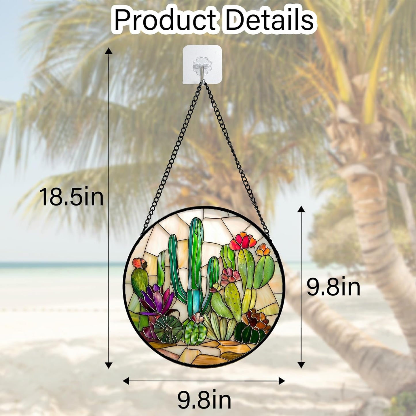 Stained Glass Window Hanging, White Green Cactus Suncatcher Diamond Glass Panel Hangings Sun Catchers Decor for Birthday for Women, Men, Wife, Aunt, and Mom 9.8 in