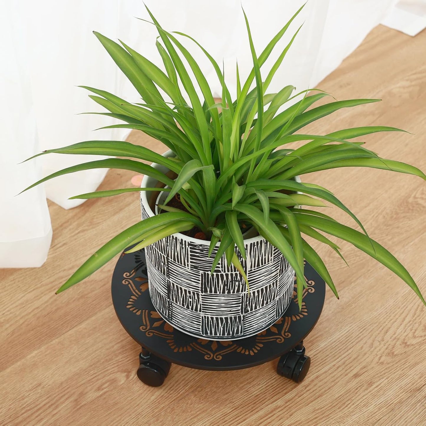 2 Pack Rolling Plant Caddy with Wheels 12 Inch, Plant Rollers with Wheels Metal Plant Caddy with Wheels Heavy Duty Plant Stand for Large Plants, Matte Black Rolling Planter Base, 4 Wheels for Planters